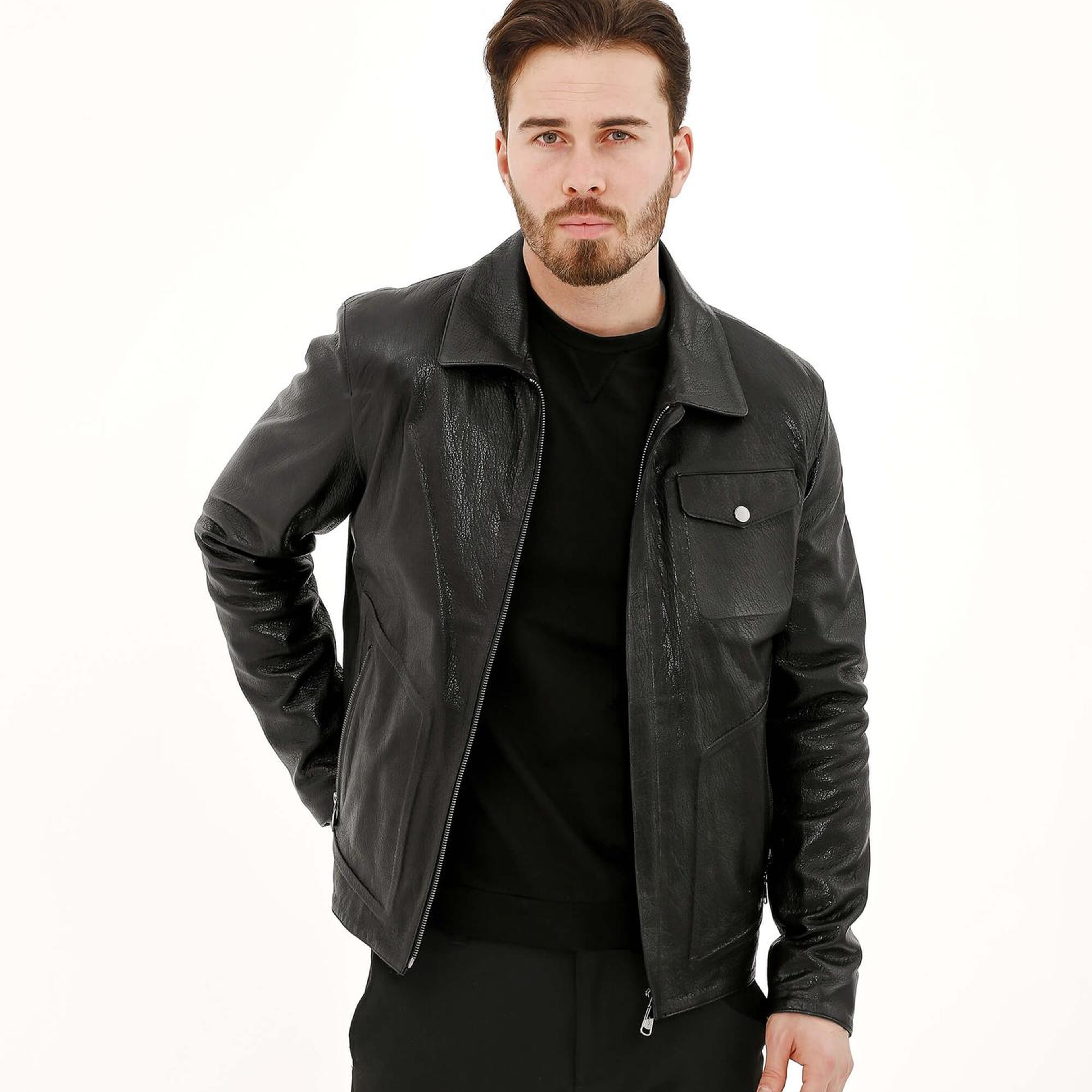 Tamer Tanca Erkek Hakiki Deri Siyah Deri Mont