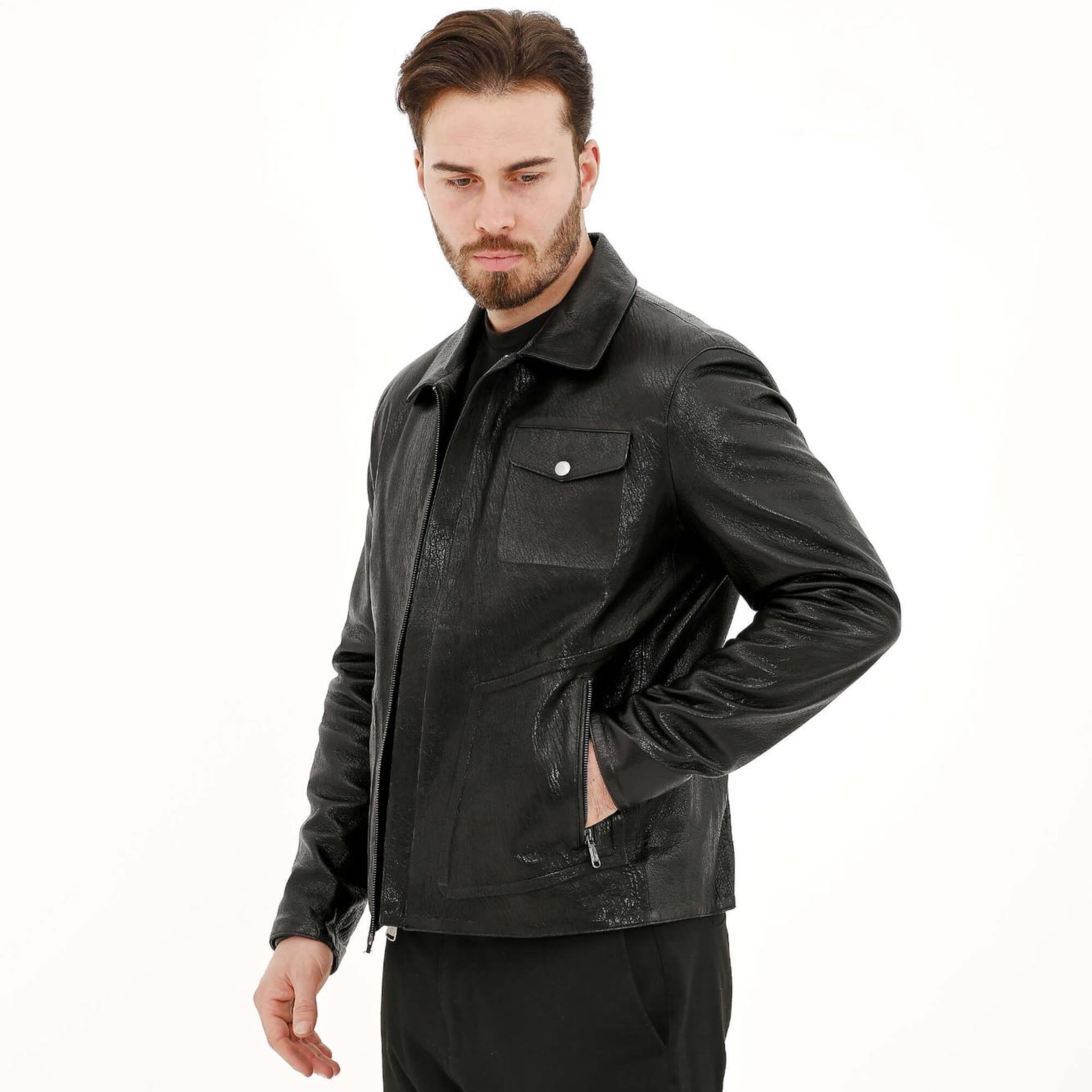 Tamer Tanca Erkek Hakiki Deri Siyah Deri Mont