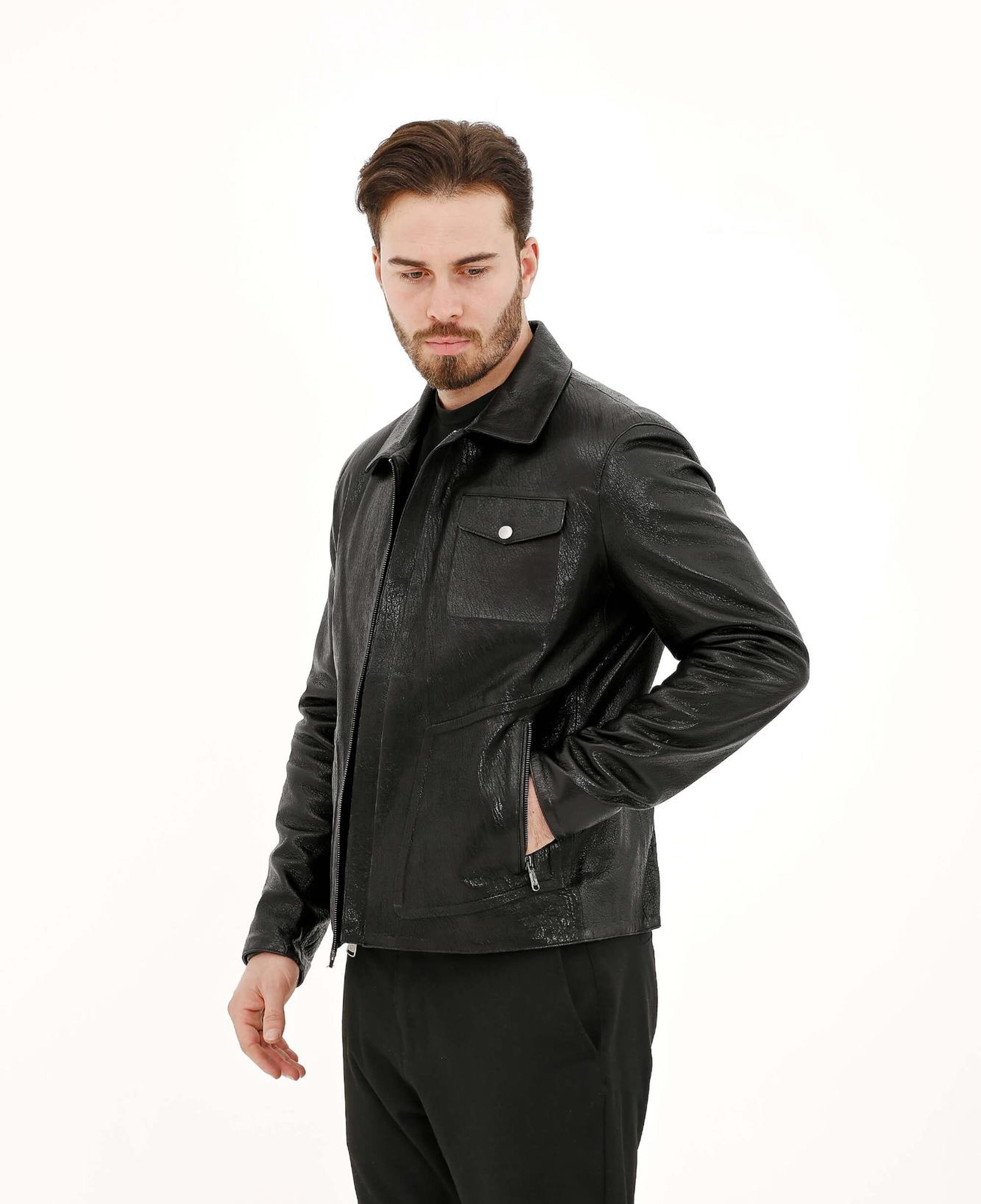 Tamer Tanca Erkek Hakiki Deri Siyah Deri Mont