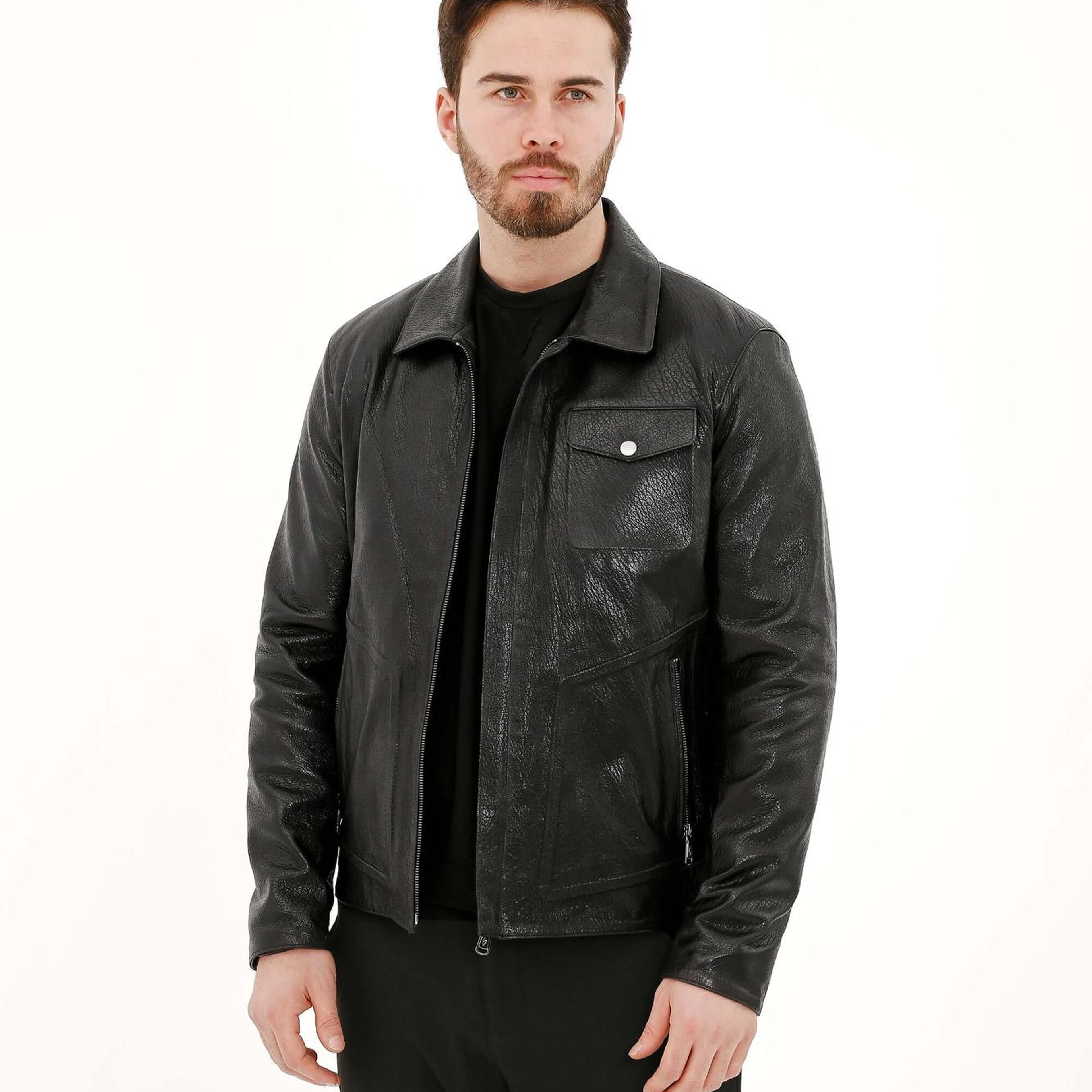 Tamer Tanca Erkek Hakiki Deri Siyah Deri Mont