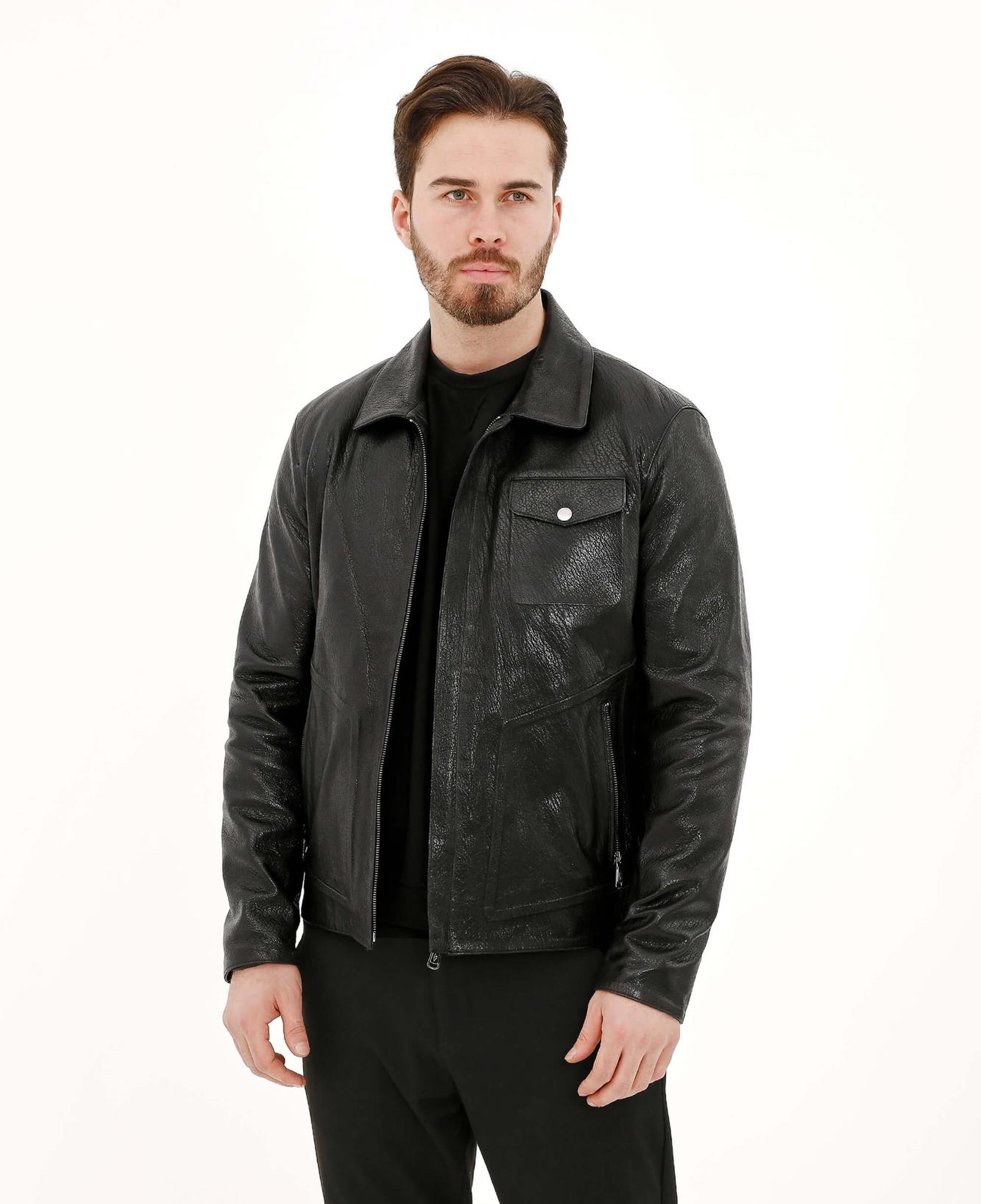 Tamer Tanca Erkek Hakiki Deri Siyah Deri Mont