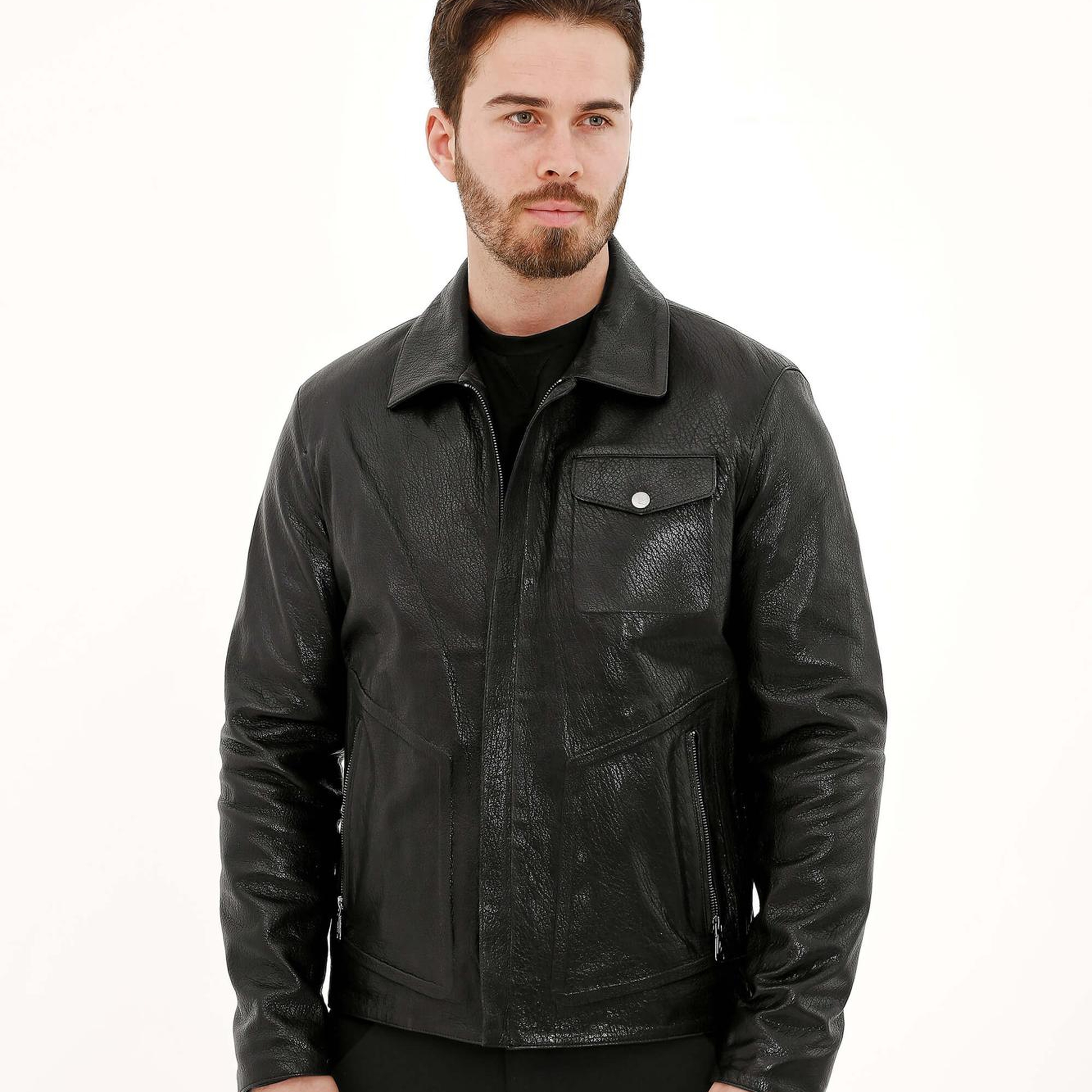 Tamer Tanca Erkek Hakiki Deri Siyah Deri Mont