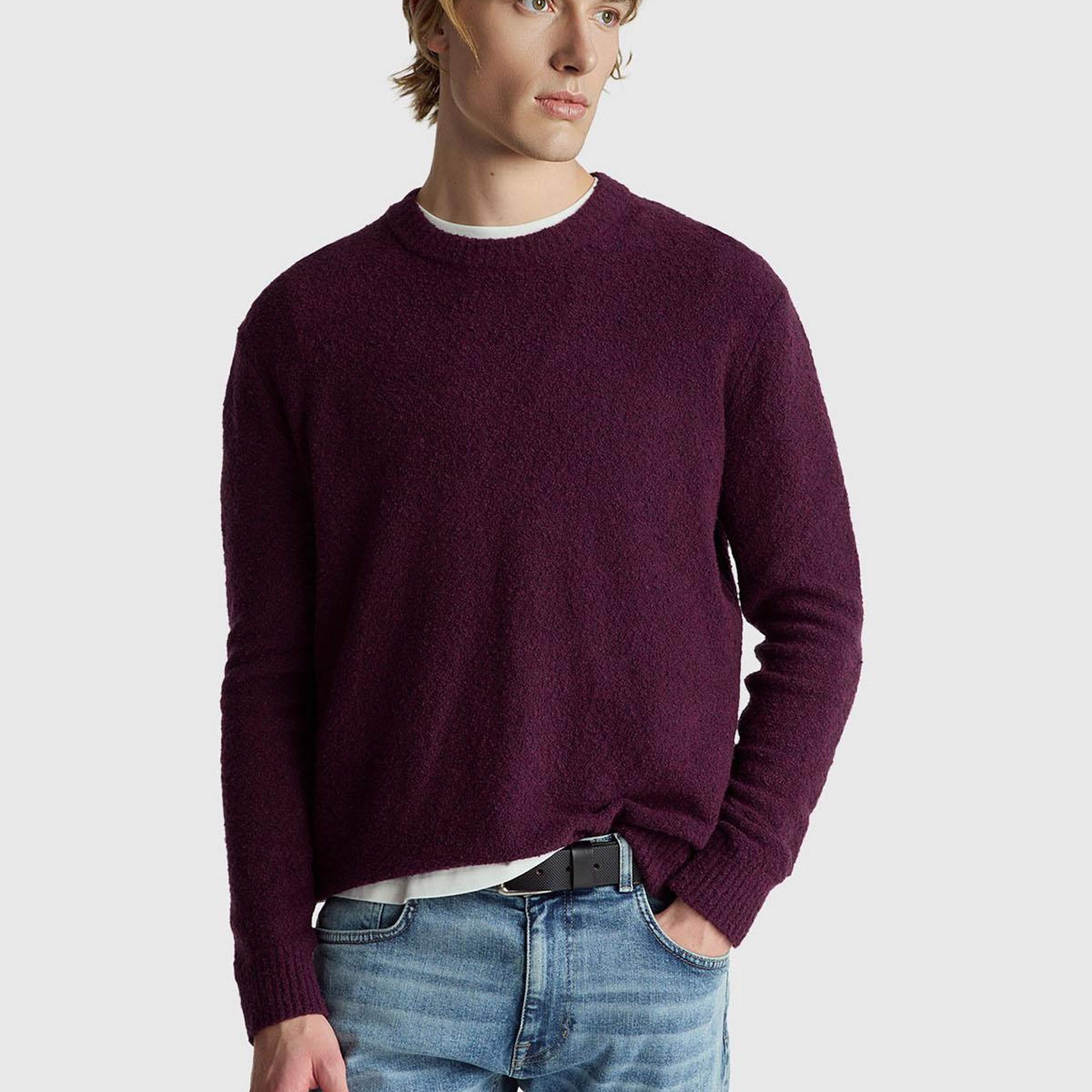 Erkek Koyu Kahverengi Pamuk ve Yün Karışımlı Ribana Detaylı Bisiklet Yaka Kazak