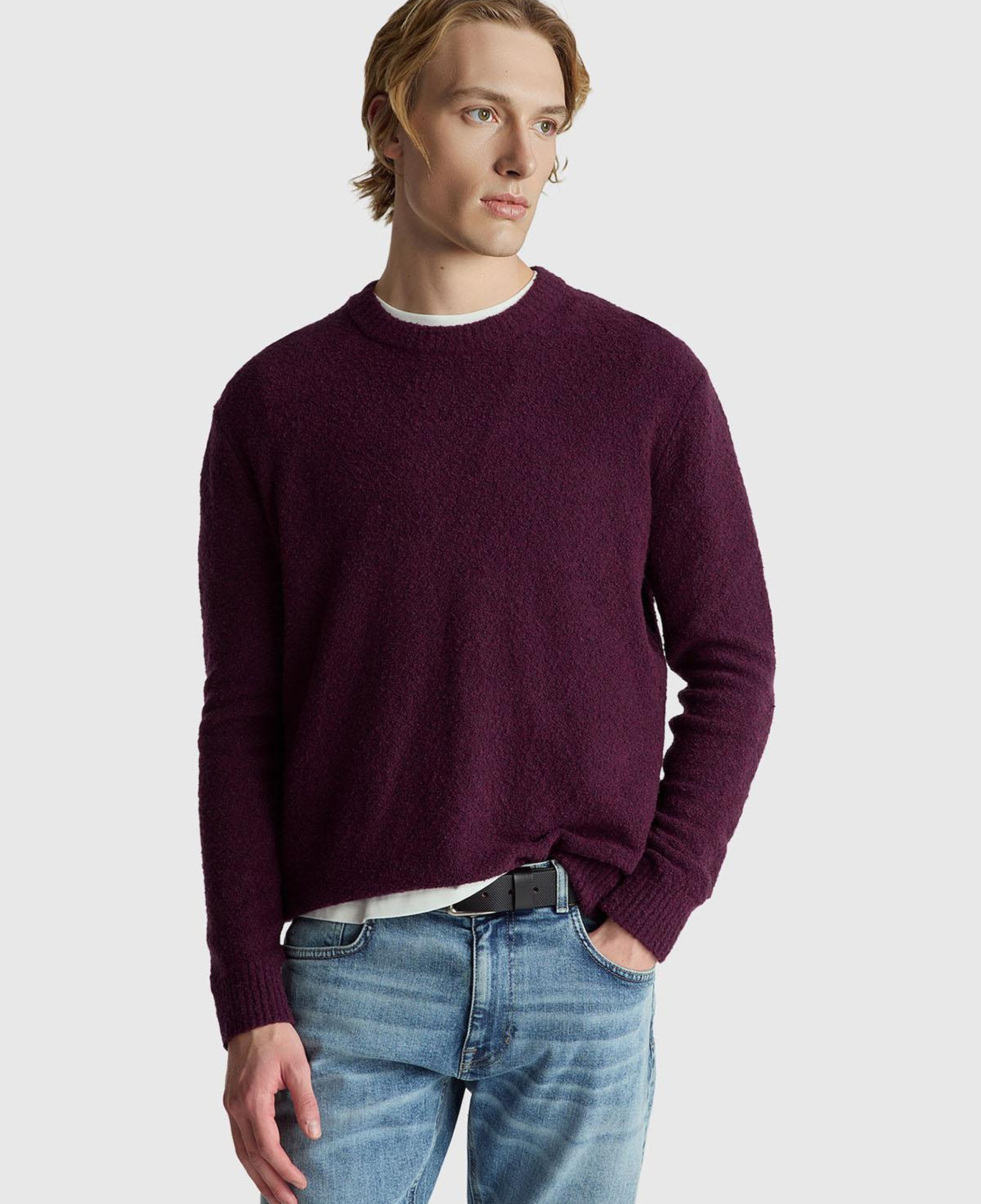 Erkek Koyu Kahverengi Pamuk ve Yün Karışımlı Ribana Detaylı Bisiklet Yaka Kazak