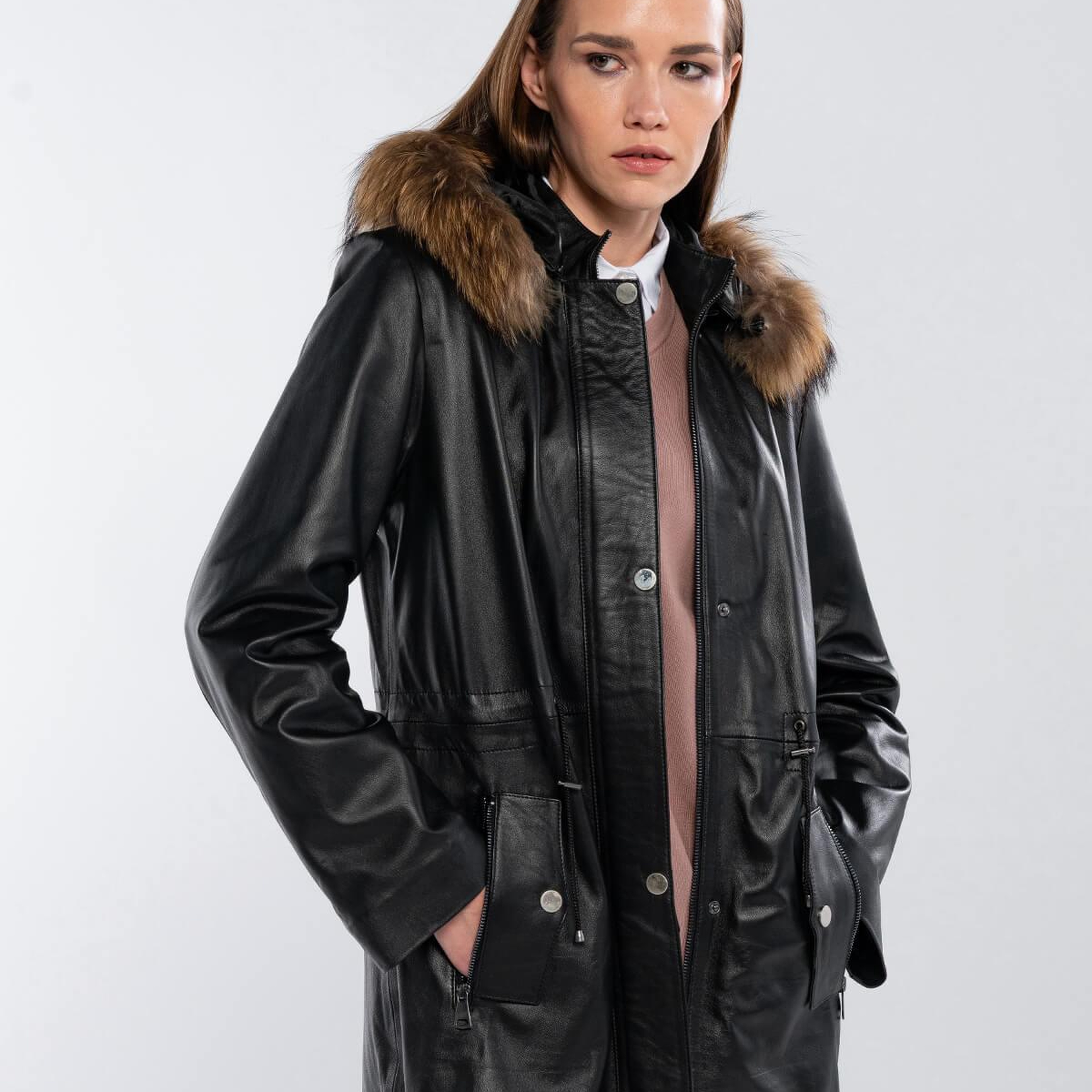 Tamer Tanca Kadın Hakiki Deri Siyah Deri Deri Mont