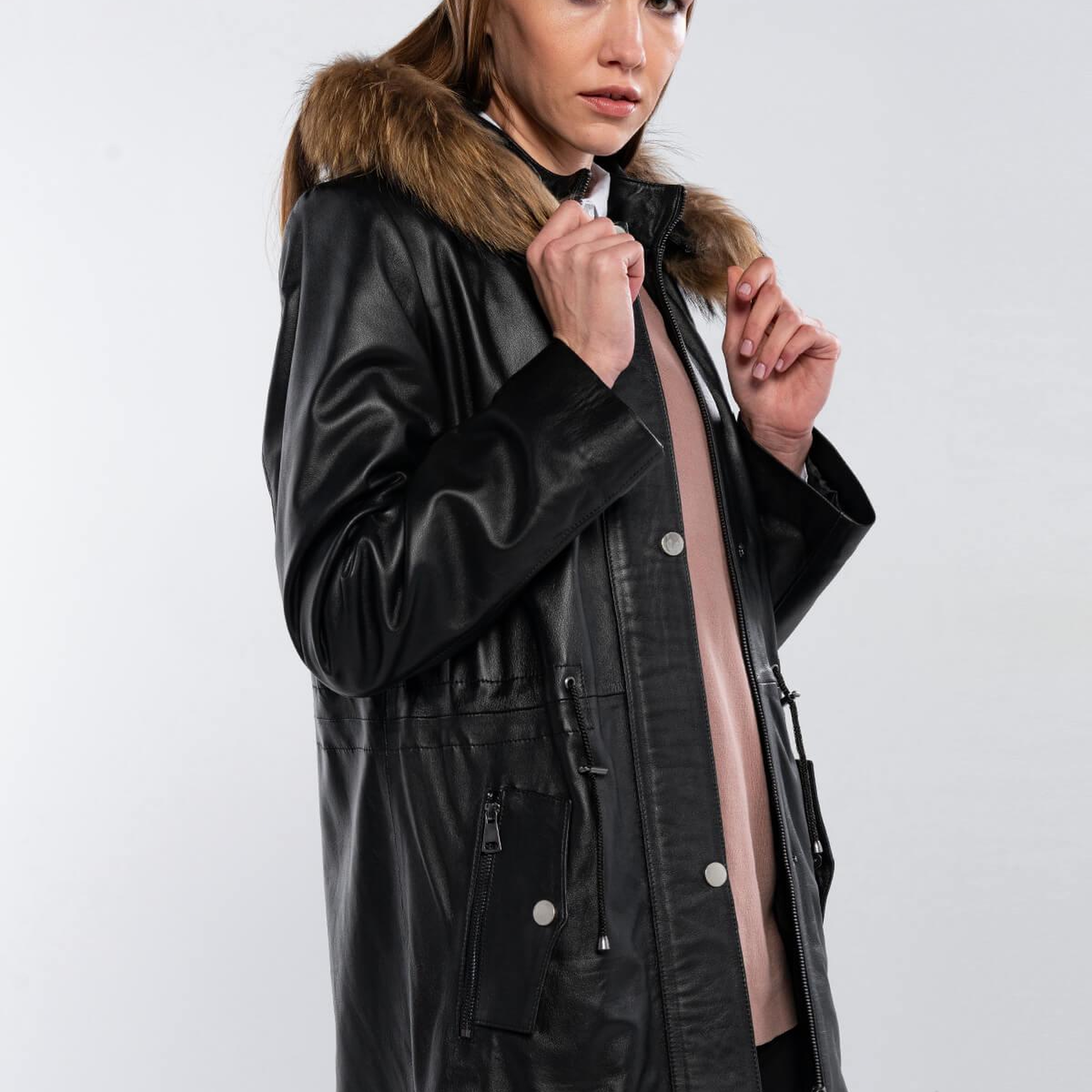 Tamer Tanca Kadın Hakiki Deri Siyah Deri Deri Mont