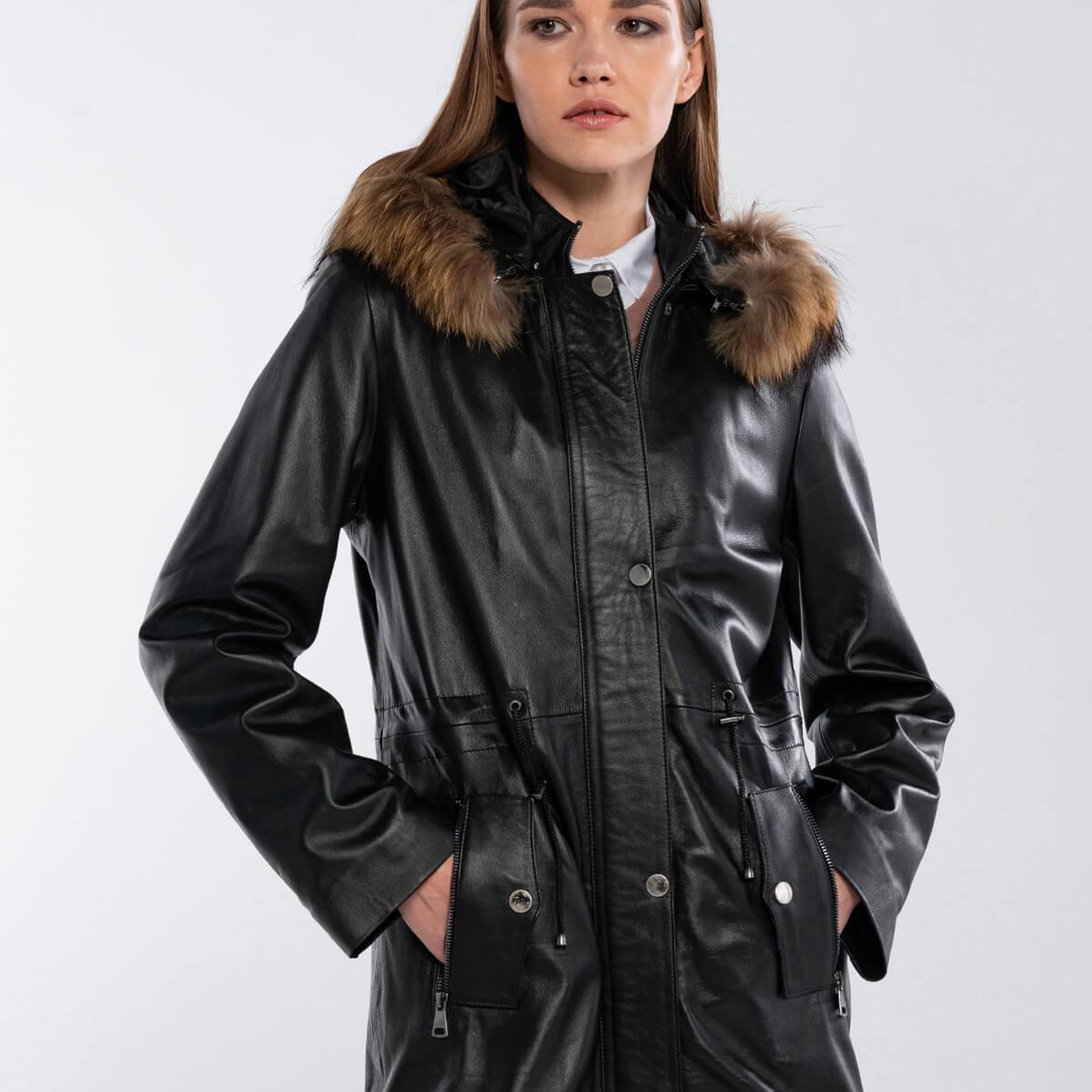 Tamer Tanca Kadın Hakiki Deri Siyah Deri Deri Mont