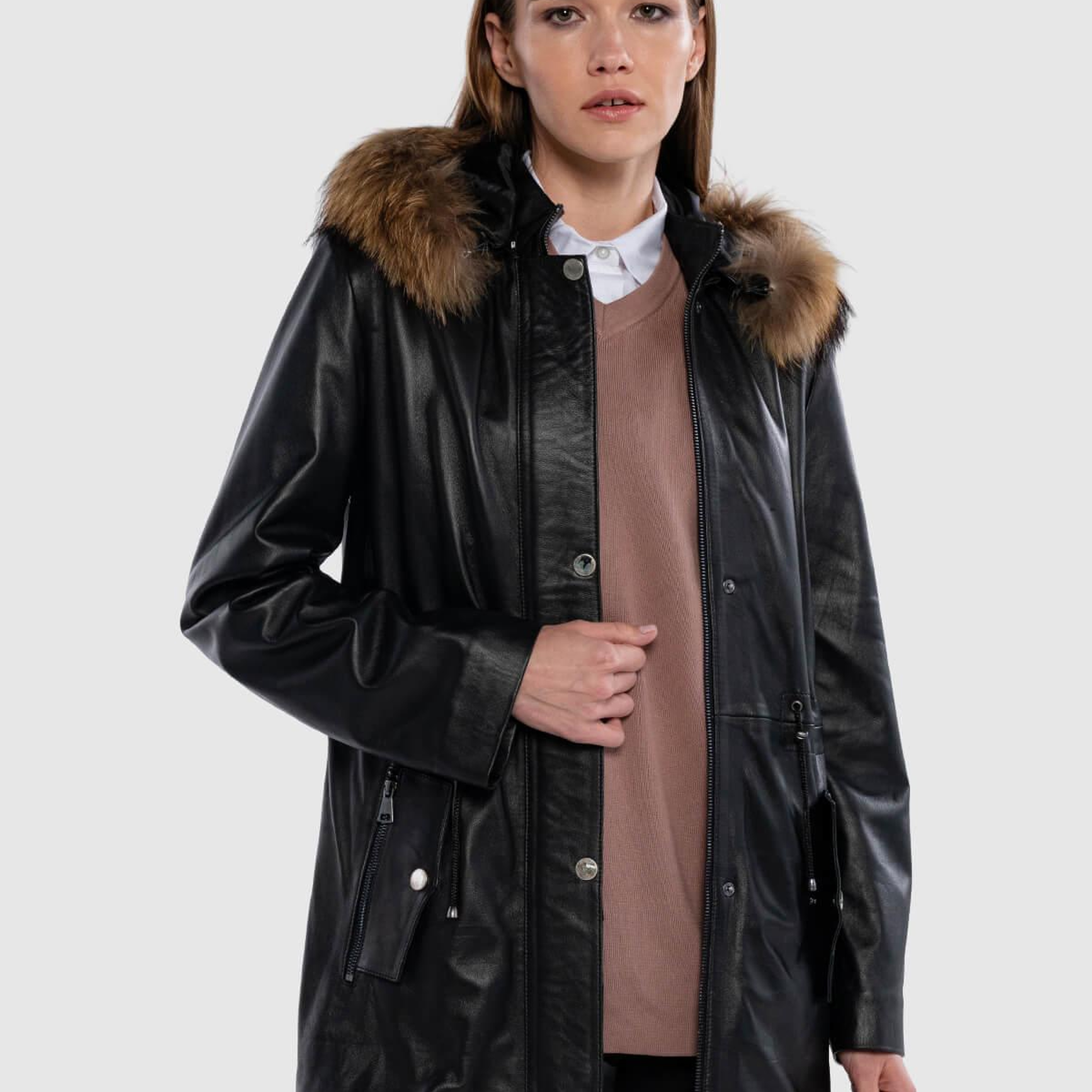 Tamer Tanca Kadın Hakiki Deri Siyah Deri Deri Mont