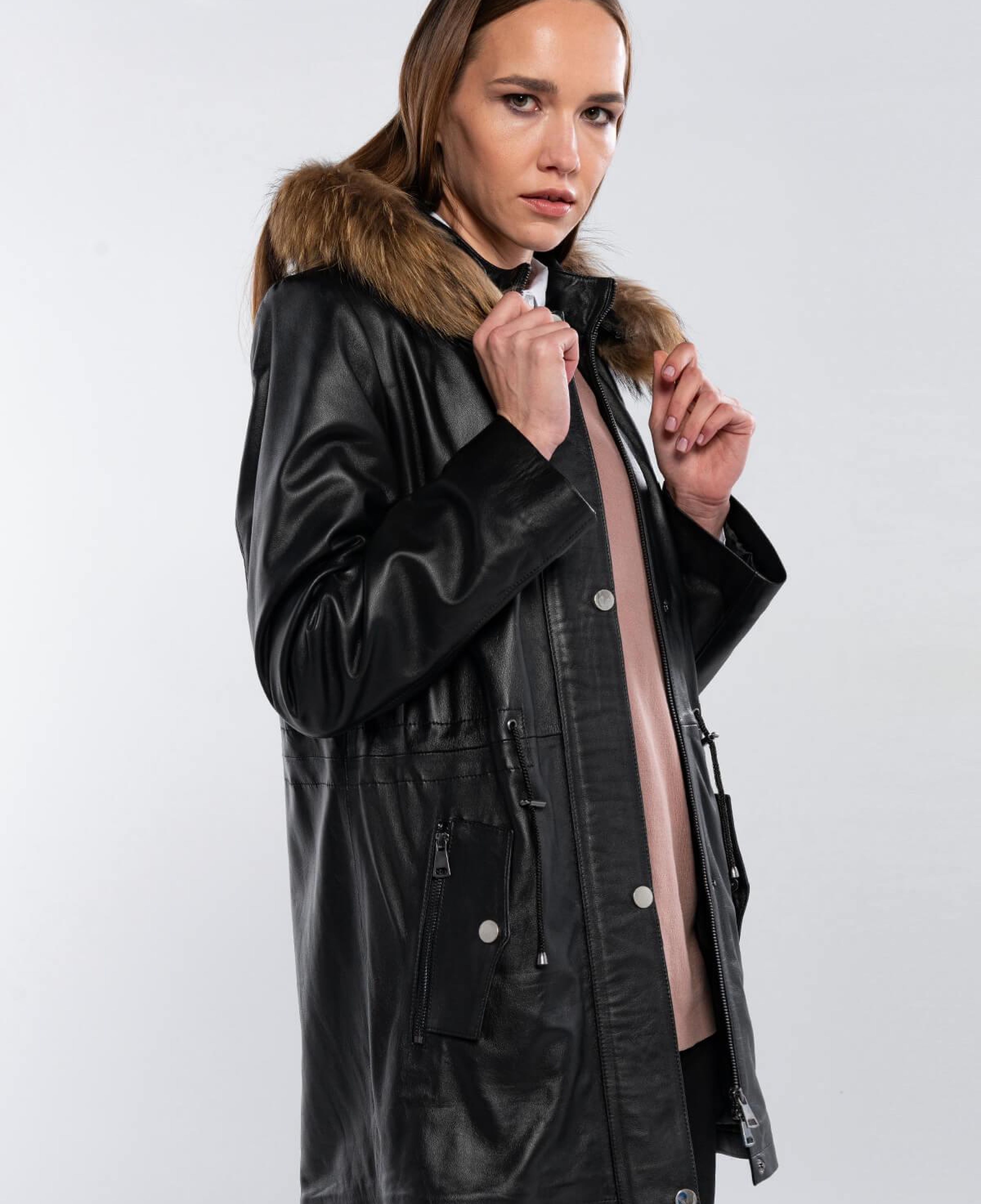 Tamer Tanca Kadın Hakiki Deri Siyah Deri Deri Mont