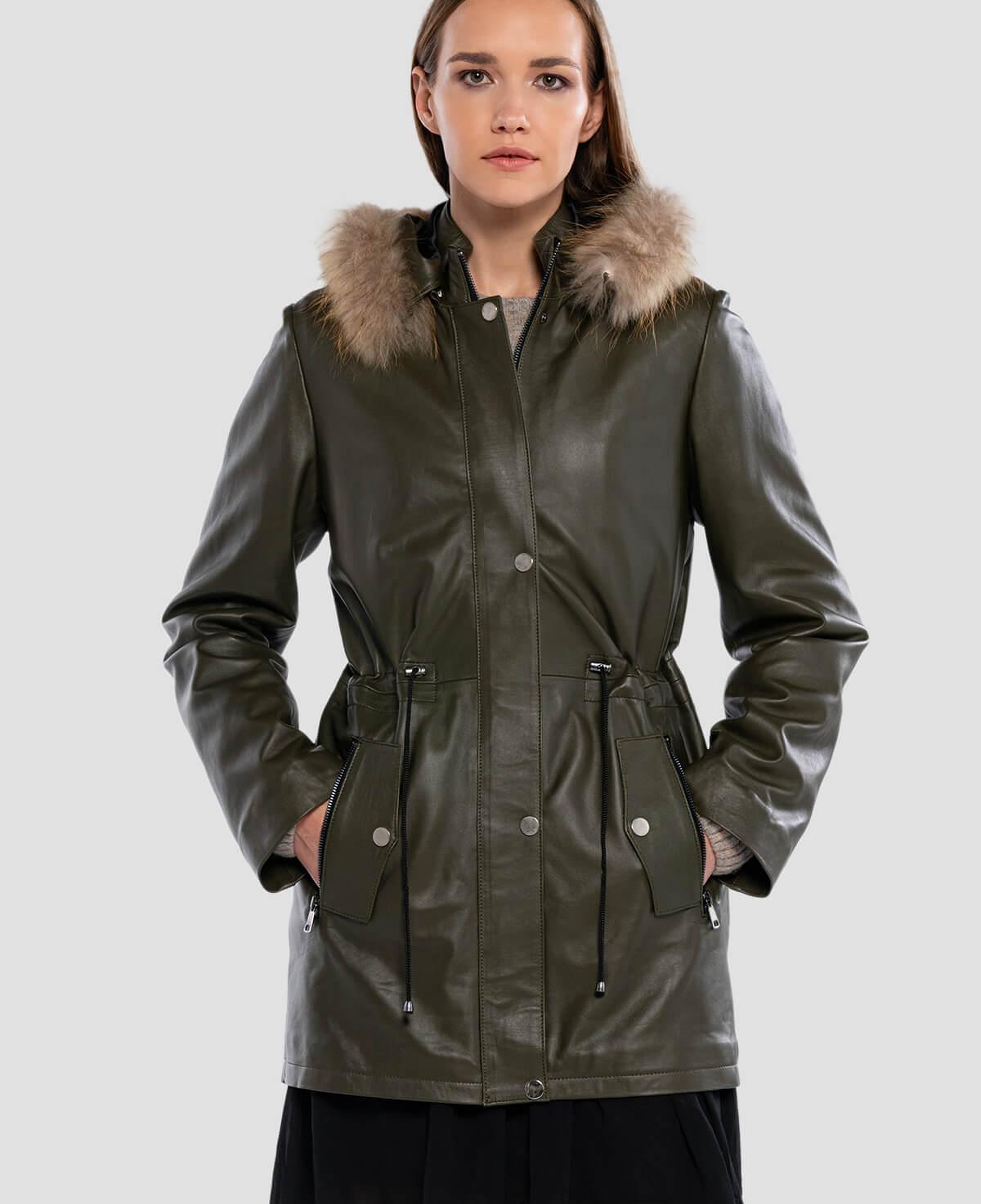 Tamer Tanca Kadın Hakiki Deri Yeşil Deri Mont