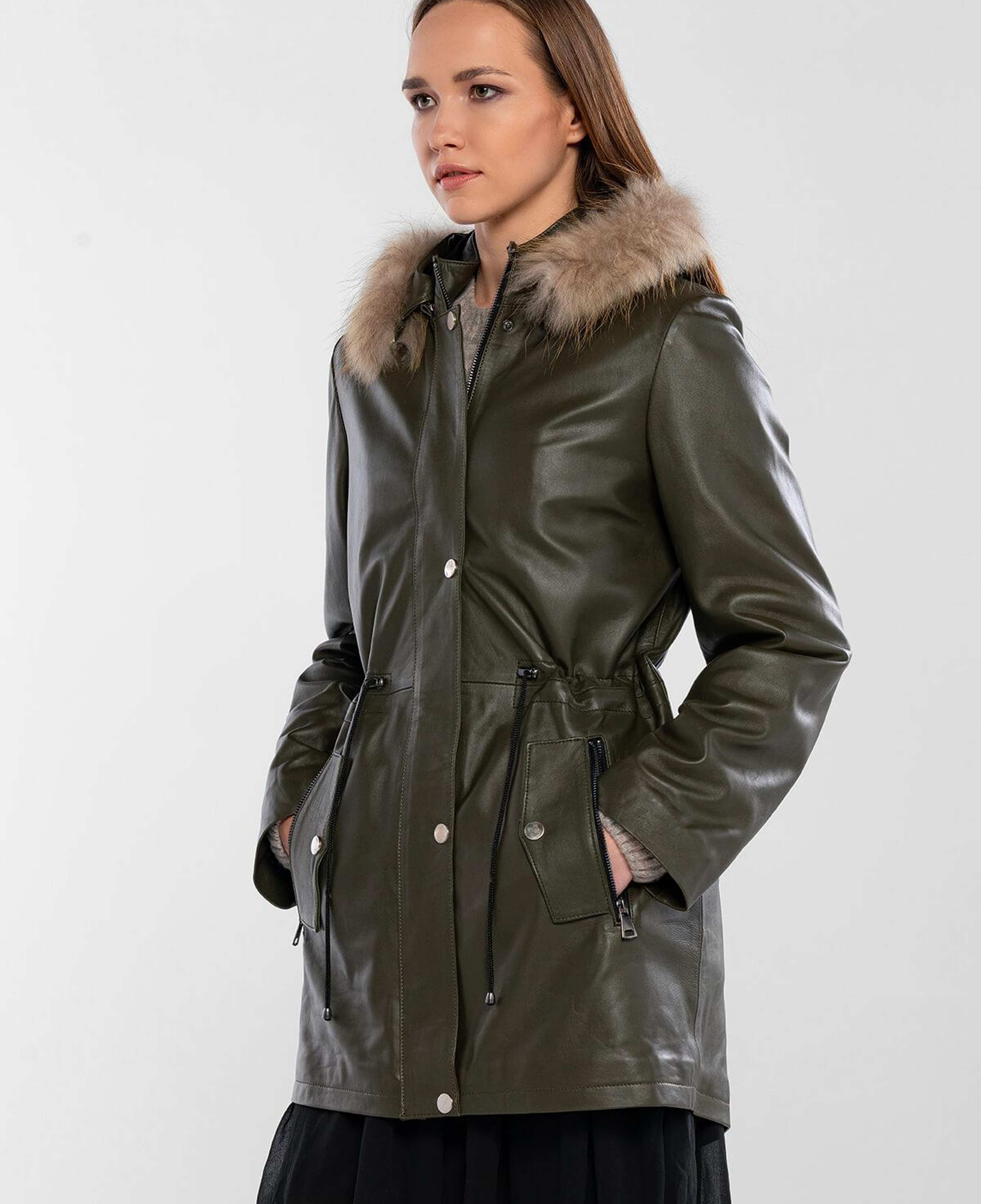 Tamer Tanca Kadın Hakiki Deri Yeşil Deri Mont