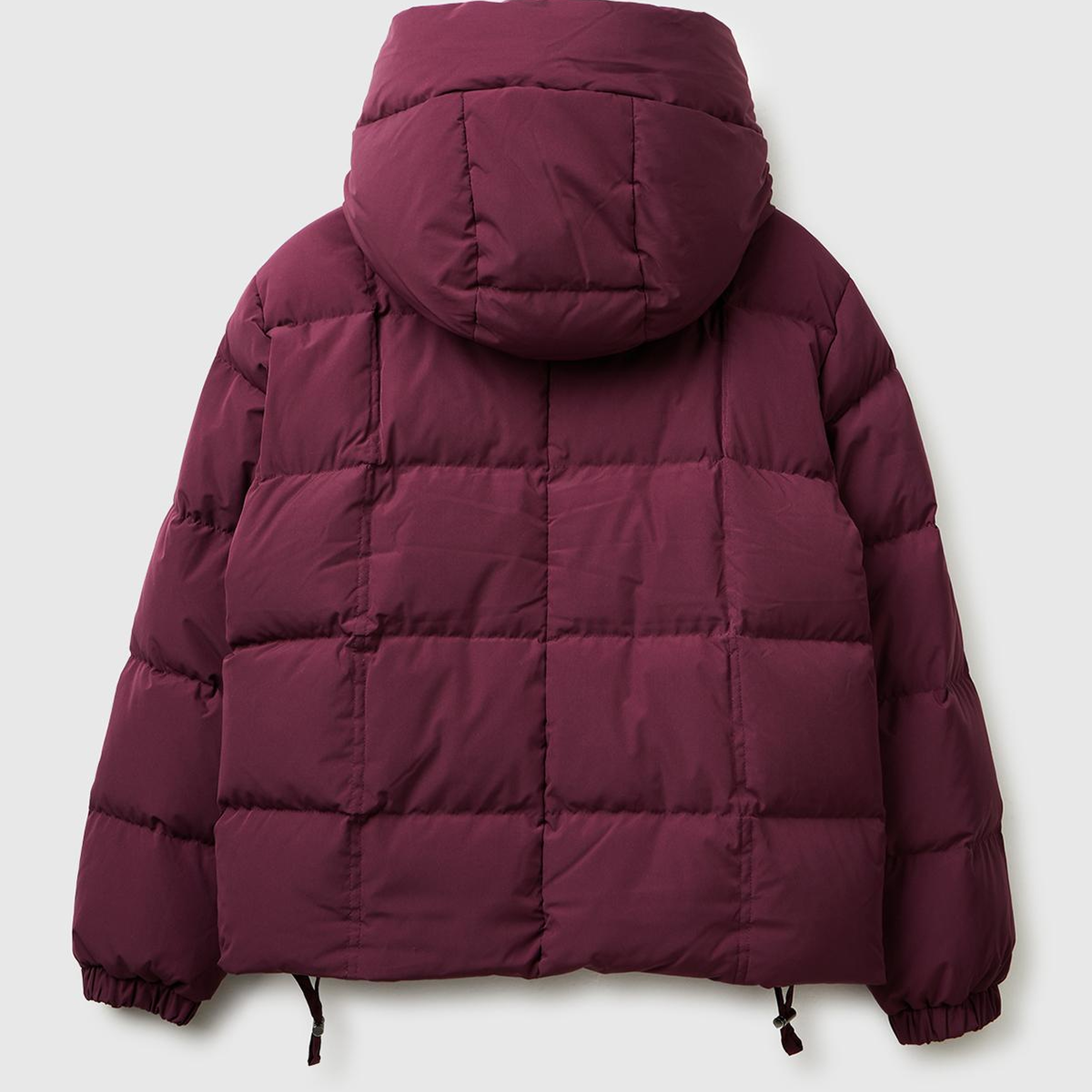 Kadın Mürdüm Kuş Tüyü Kapüşonlu Fermuarlı Kolu Lastikli Şişme Mont