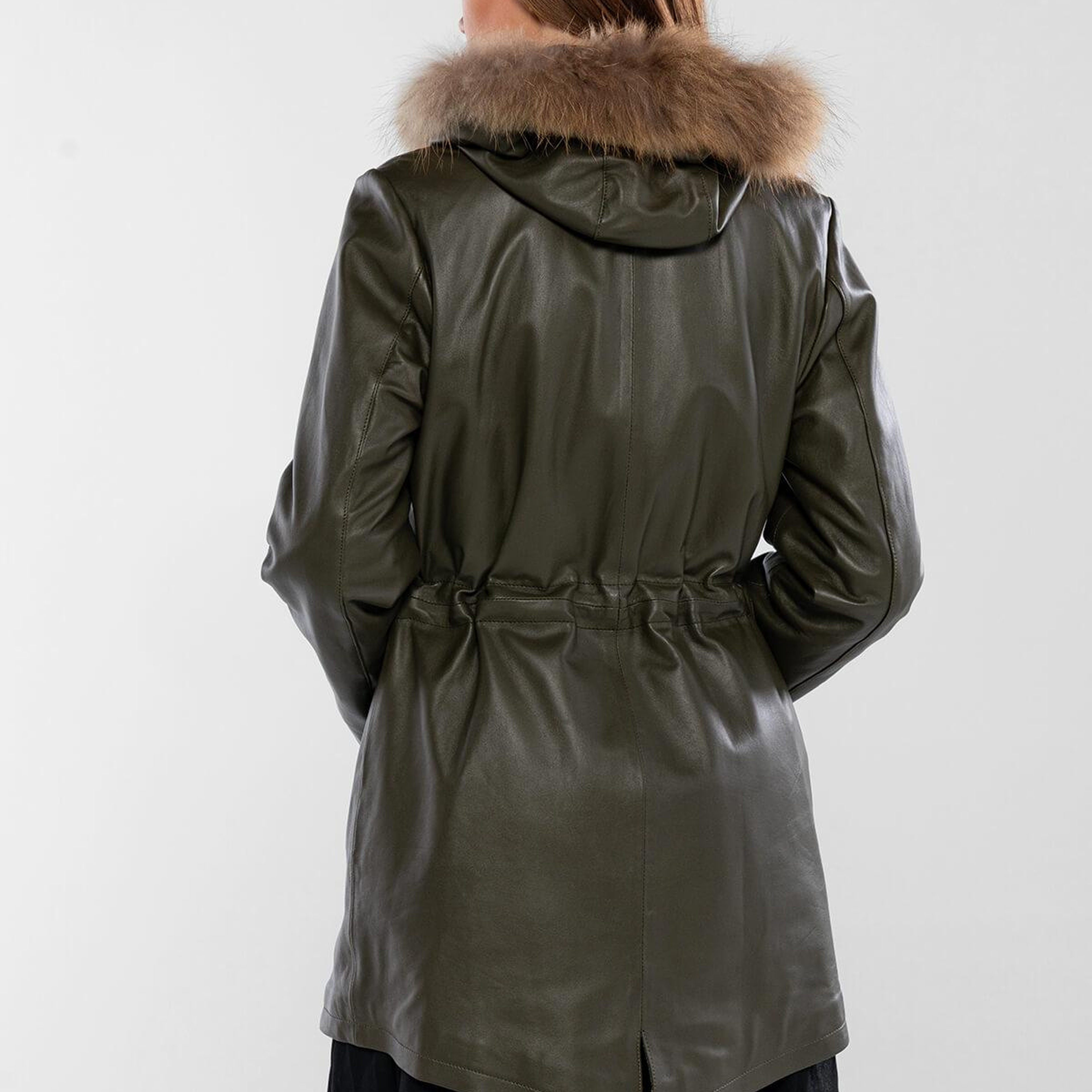 Tamer Tanca Kadın Hakiki Deri Yeşil Deri Mont