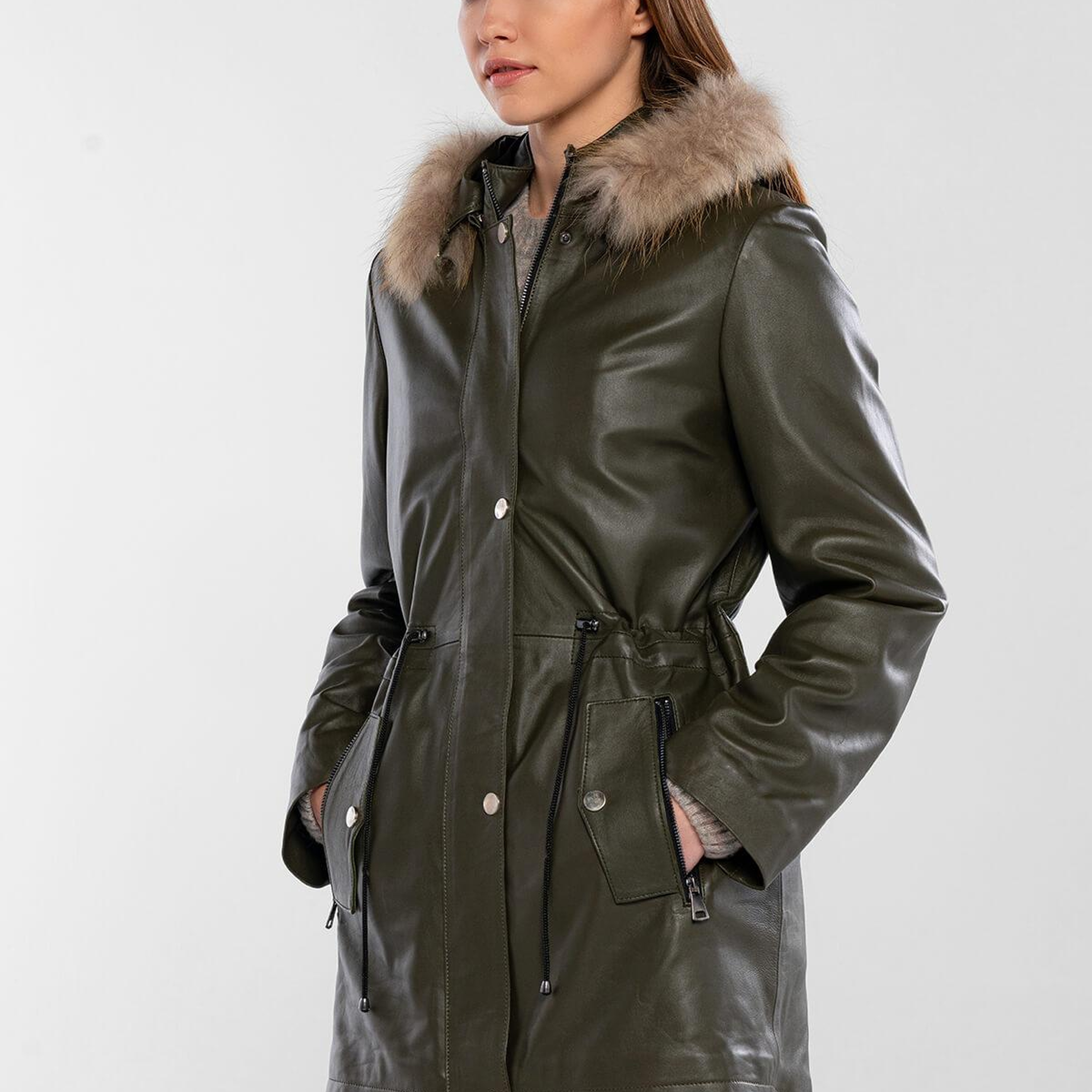 Tamer Tanca Kadın Hakiki Deri Yeşil Deri Mont