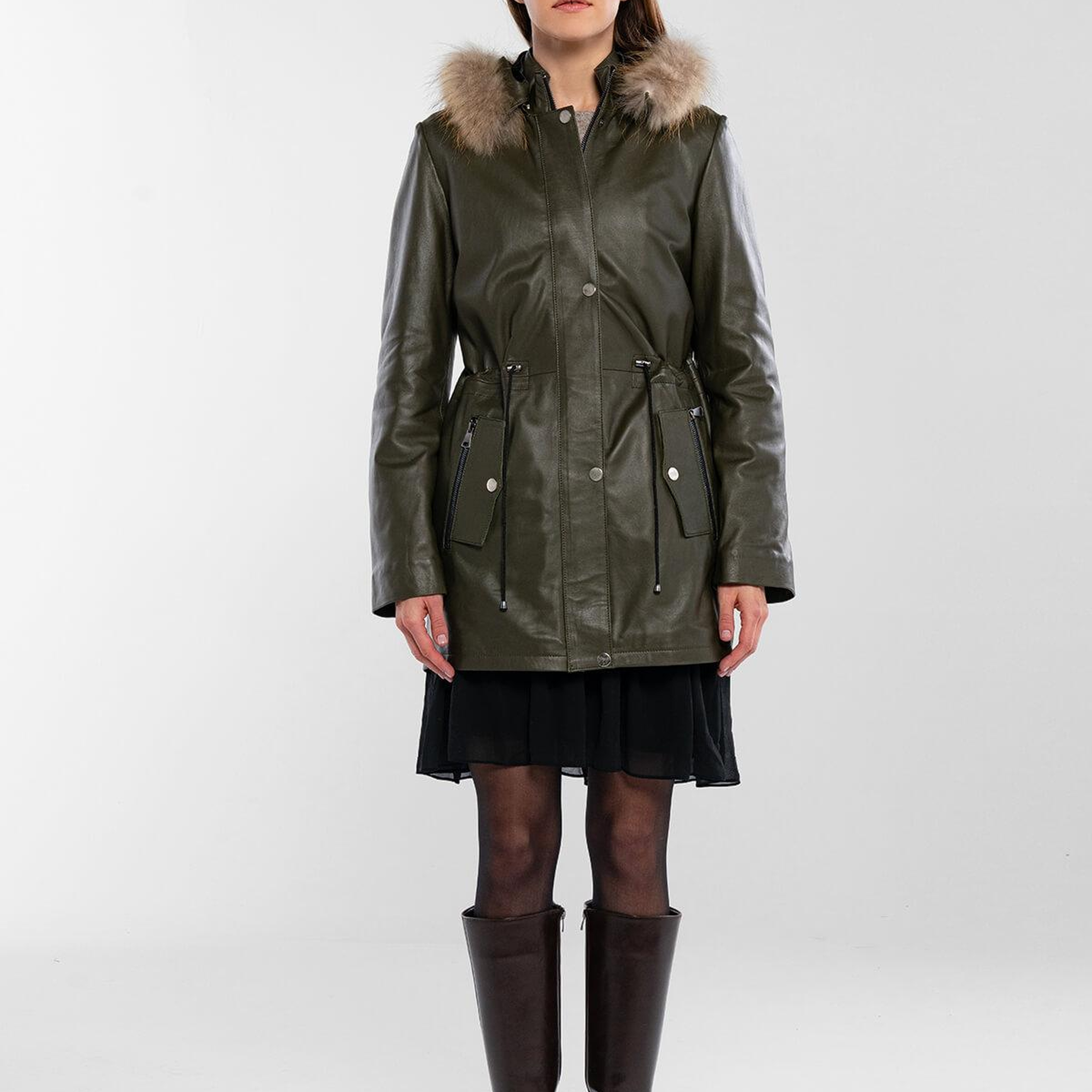 Tamer Tanca Kadın Hakiki Deri Yeşil Deri Mont