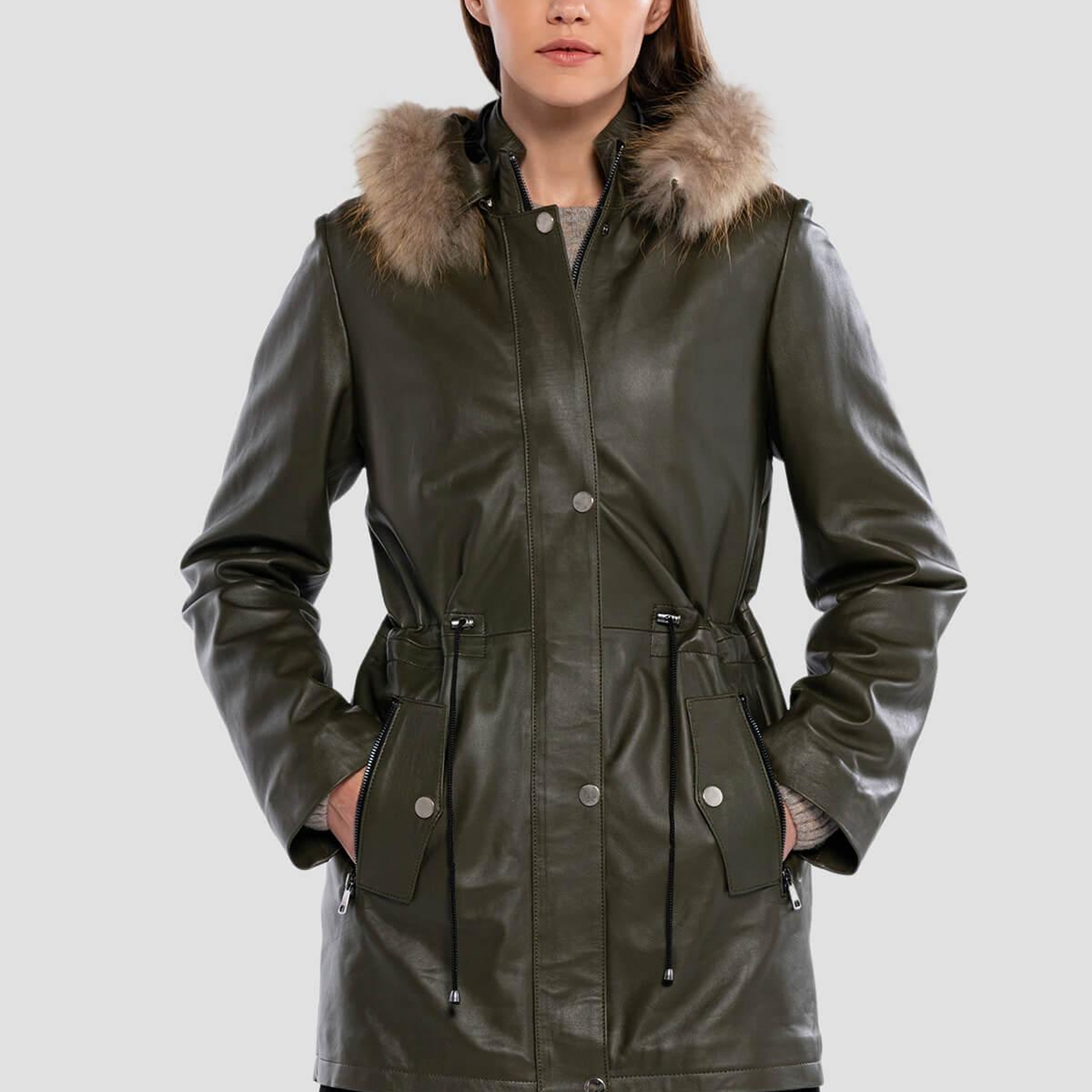 Tamer Tanca Kadın Hakiki Deri Yeşil Deri Mont