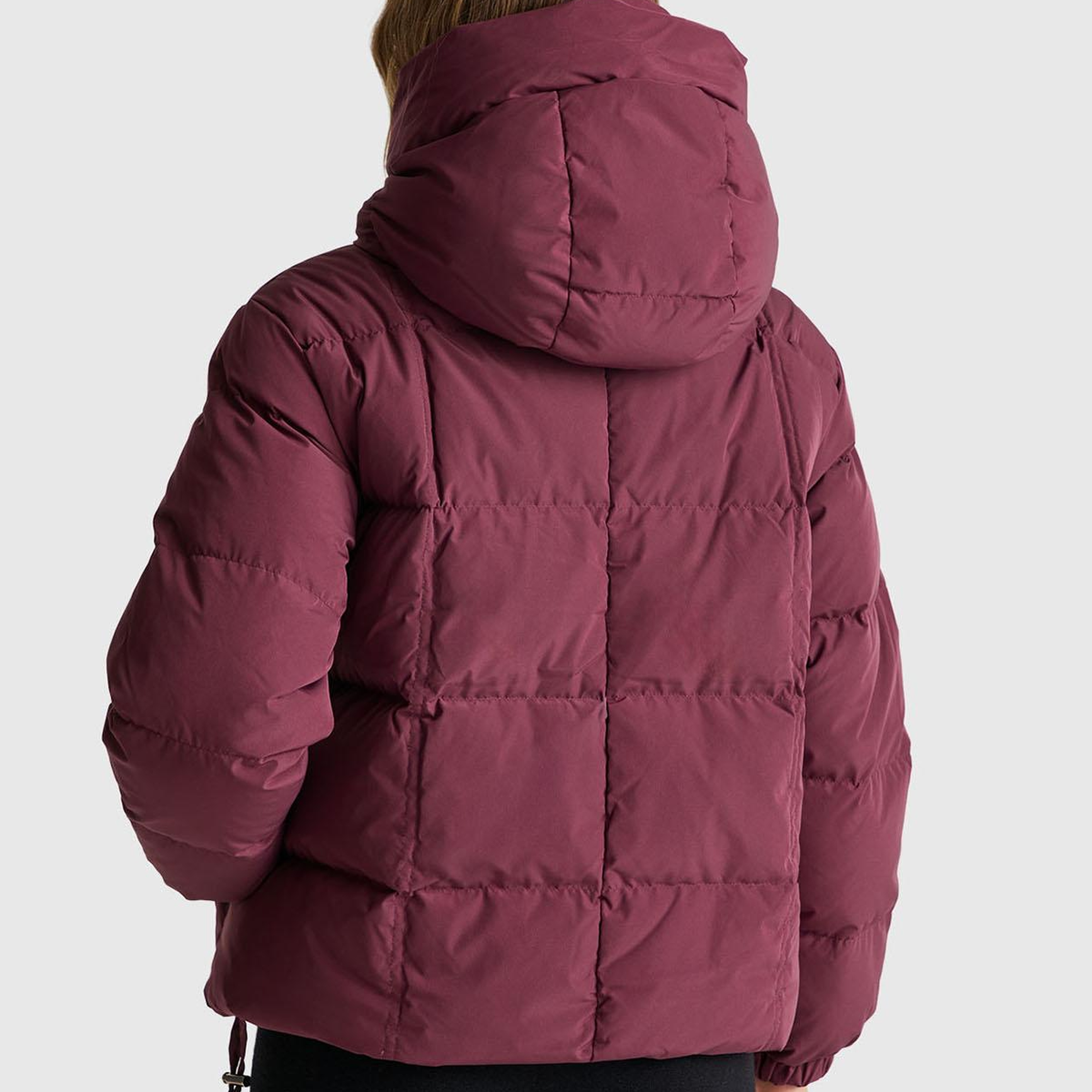 Kadın Mürdüm Kuş Tüyü Kapüşonlu Fermuarlı Kolu Lastikli Şişme Mont