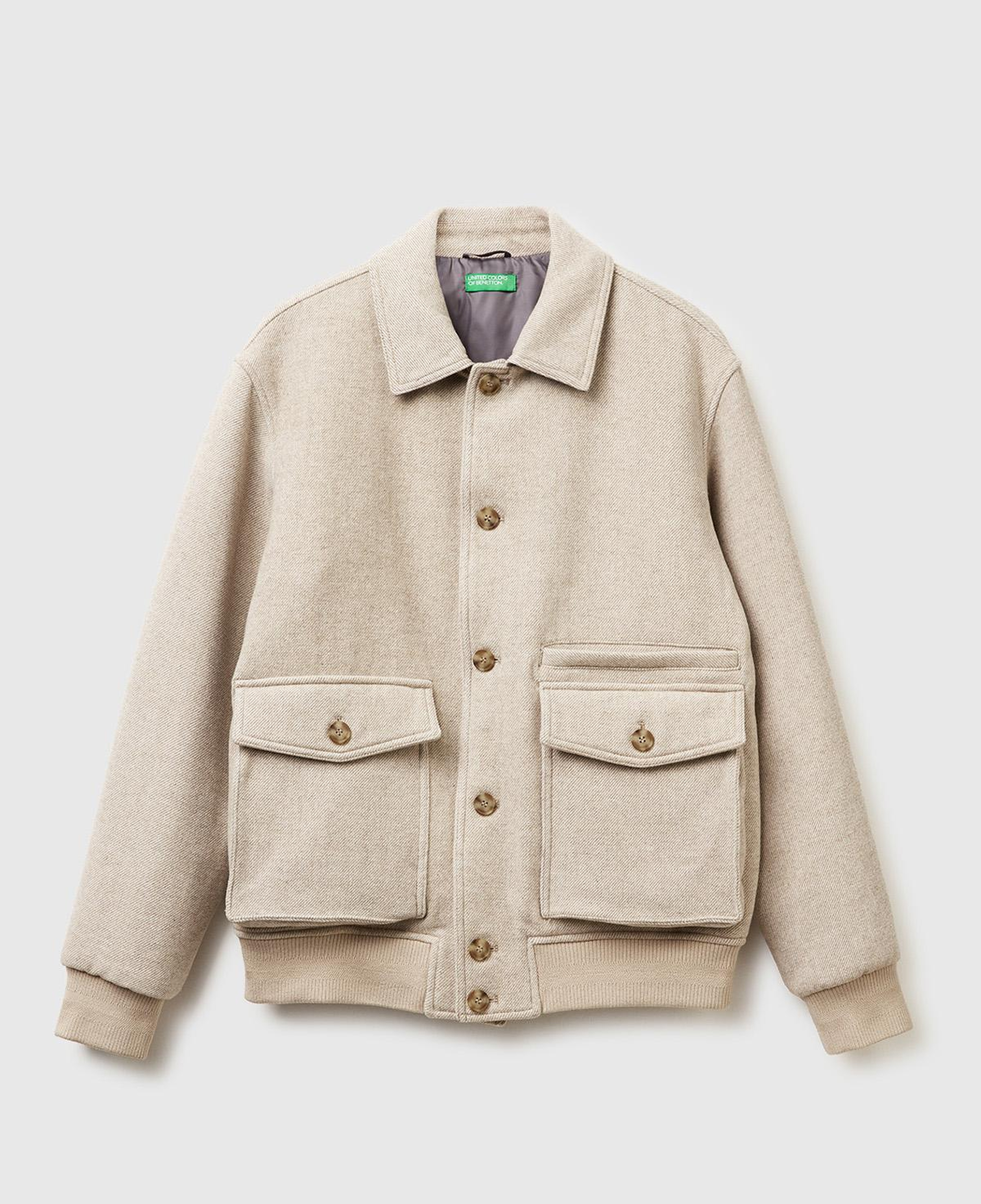 Erkek Taş Rengi Yün Karışımlı Cep Detaylı Düğmeli Gömlek Yaka Ceket