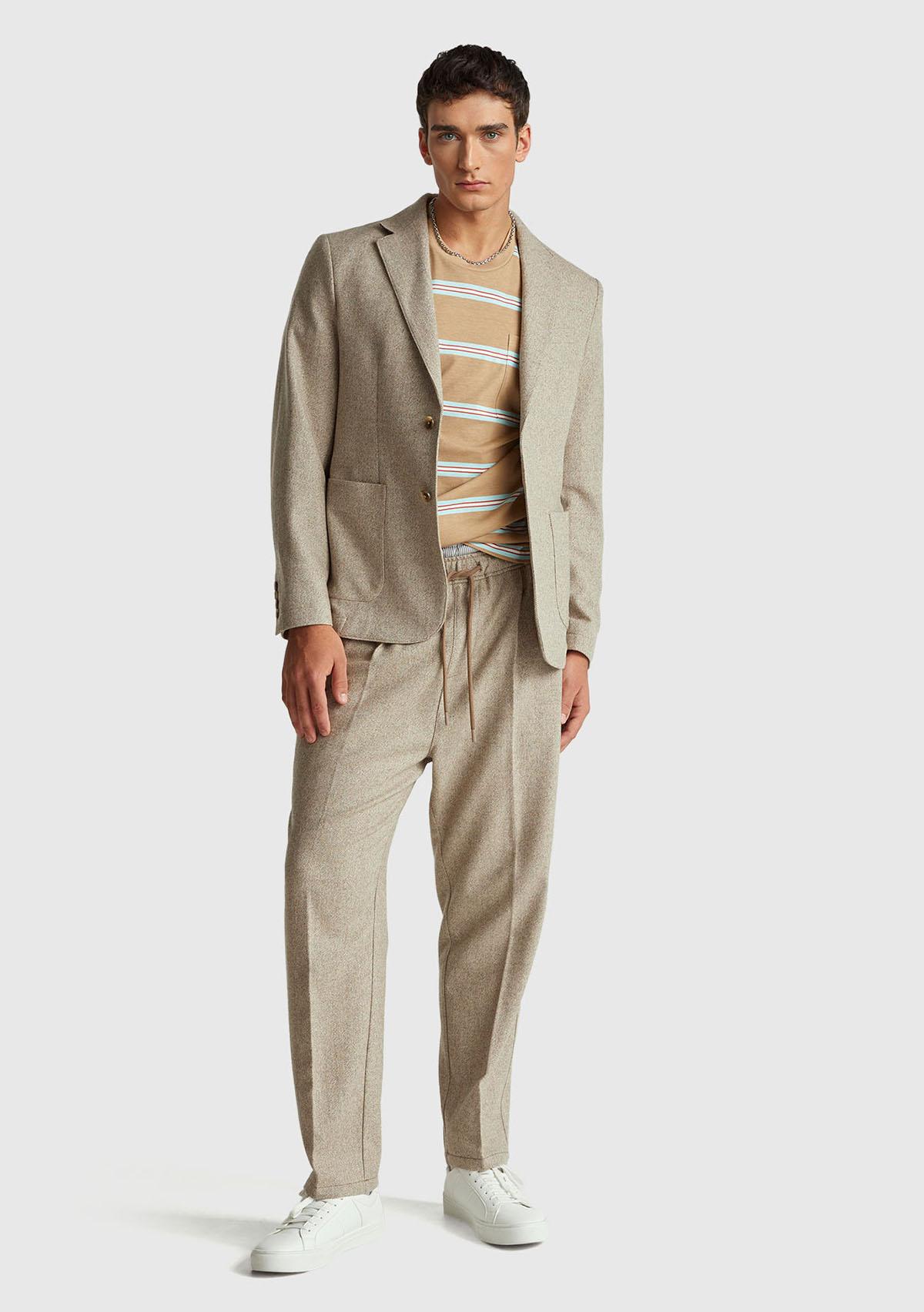 Erkek Gri Yün ve Viskoz Karışımlı Cep Detaylı Düğmeli Kruvaze Ceket