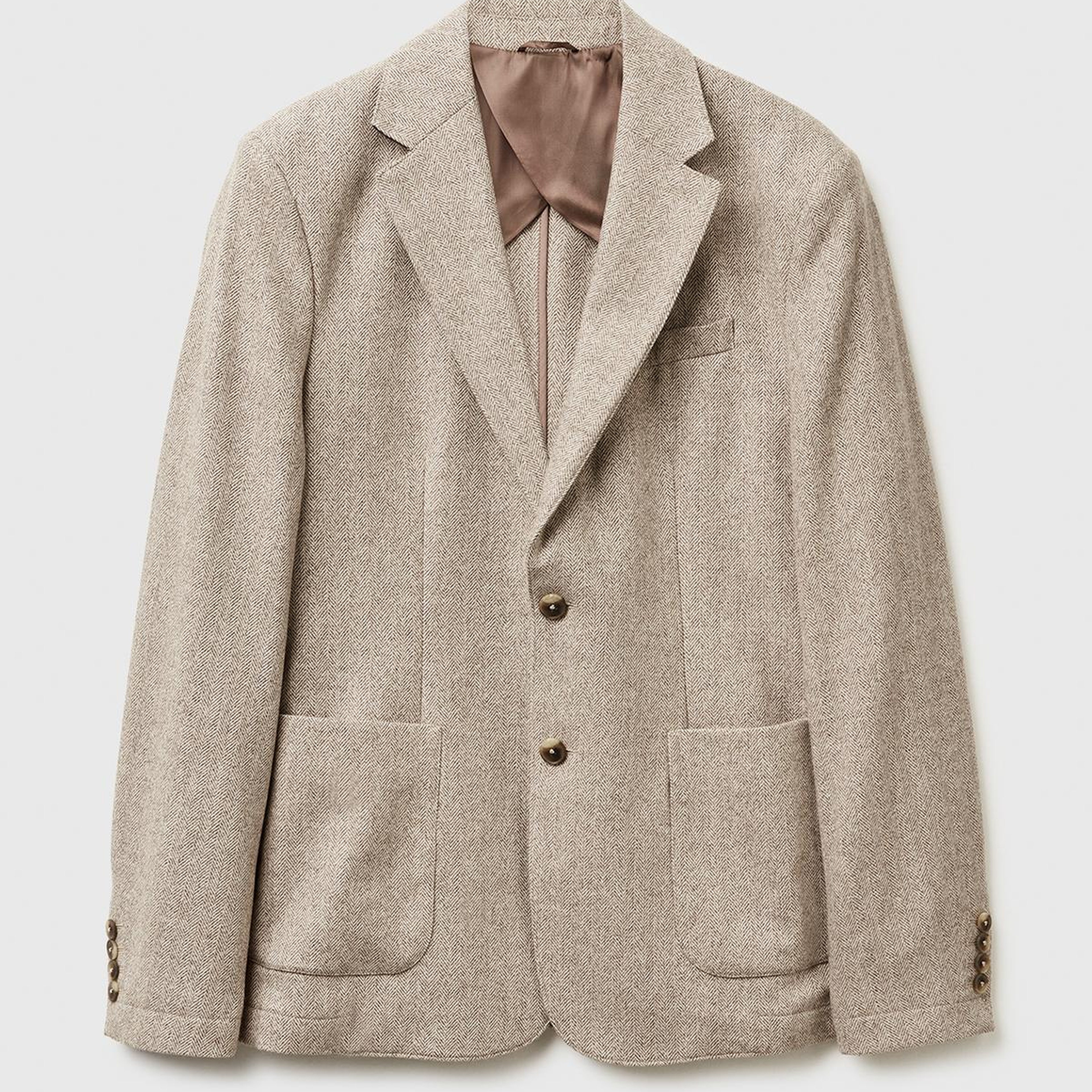 Erkek Gri Yün ve Viskoz Karışımlı Cep Detaylı Düğmeli Kruvaze Ceket