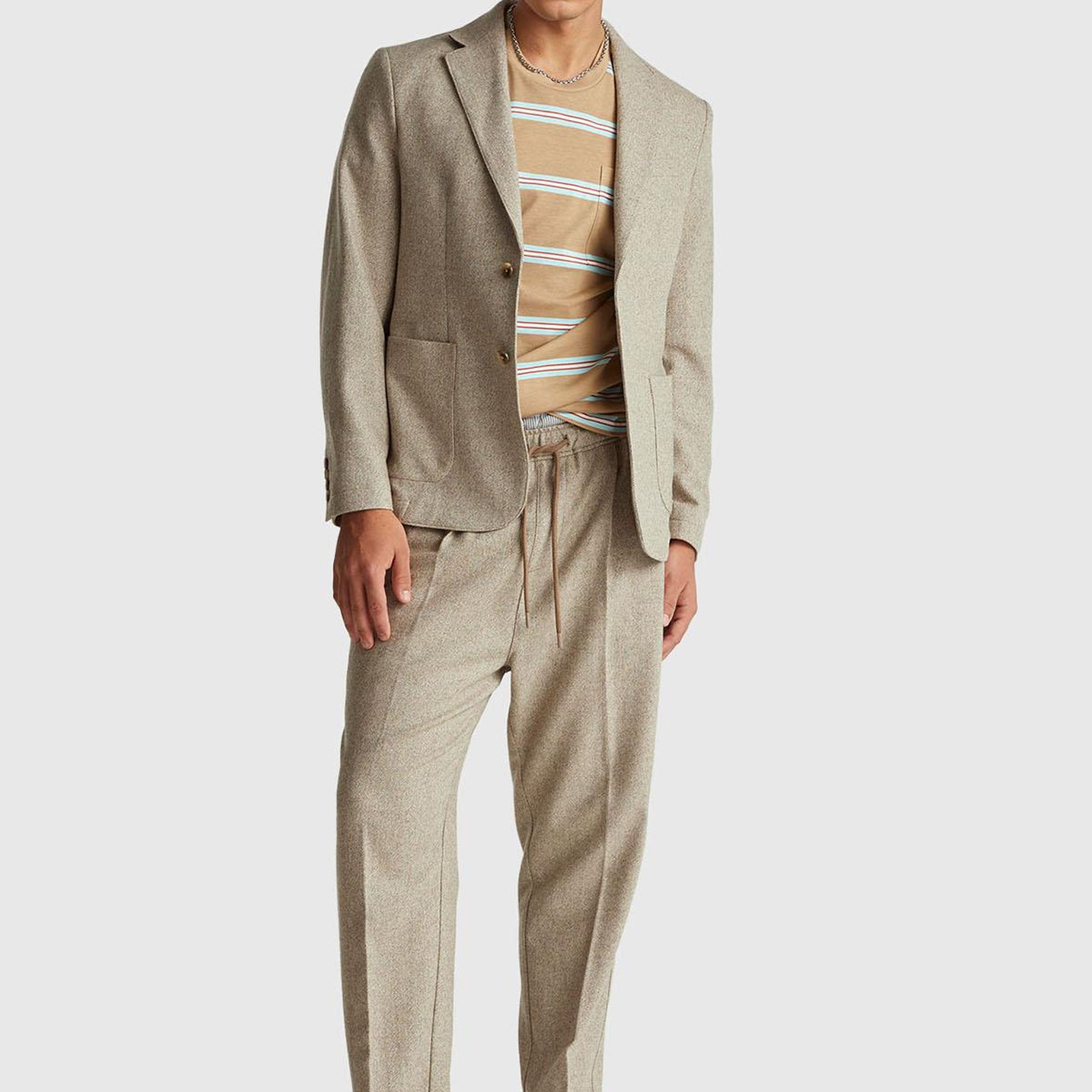 Erkek Gri Yün ve Viskoz Karışımlı Cep Detaylı Düğmeli Kruvaze Ceket