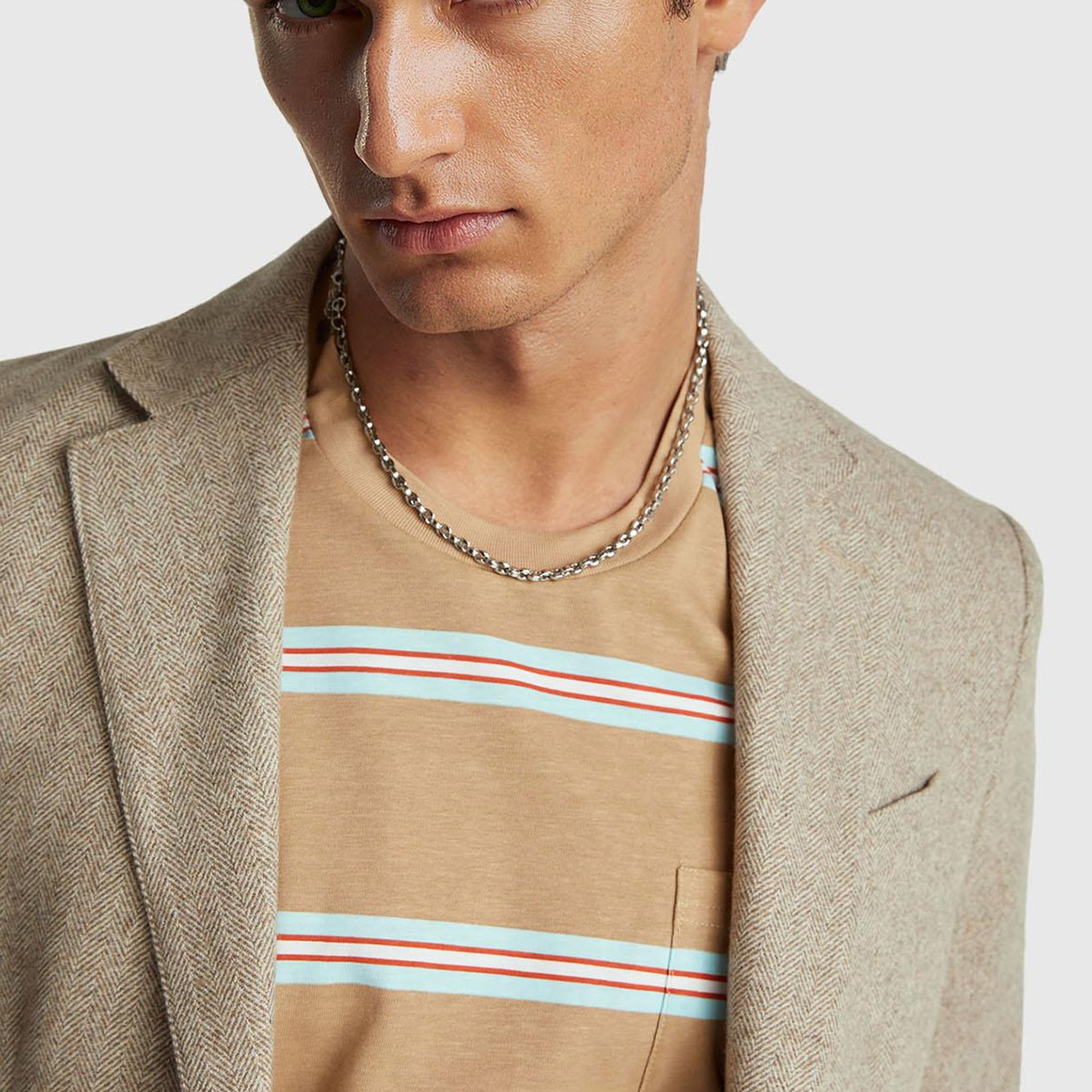 Erkek Gri Yün ve Viskoz Karışımlı Cep Detaylı Düğmeli Kruvaze Ceket