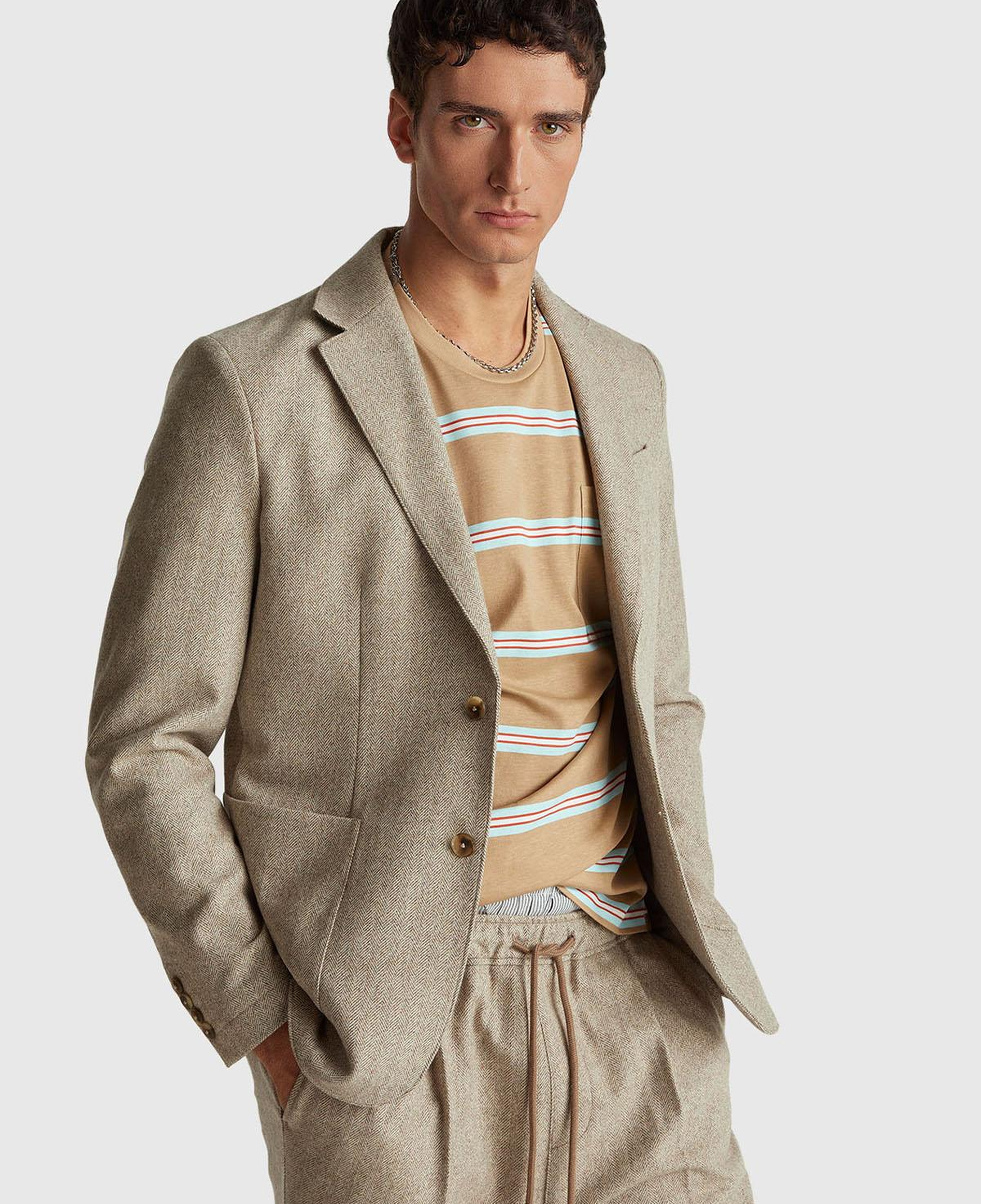 Erkek Gri Yün ve Viskoz Karışımlı Cep Detaylı Düğmeli Kruvaze Ceket