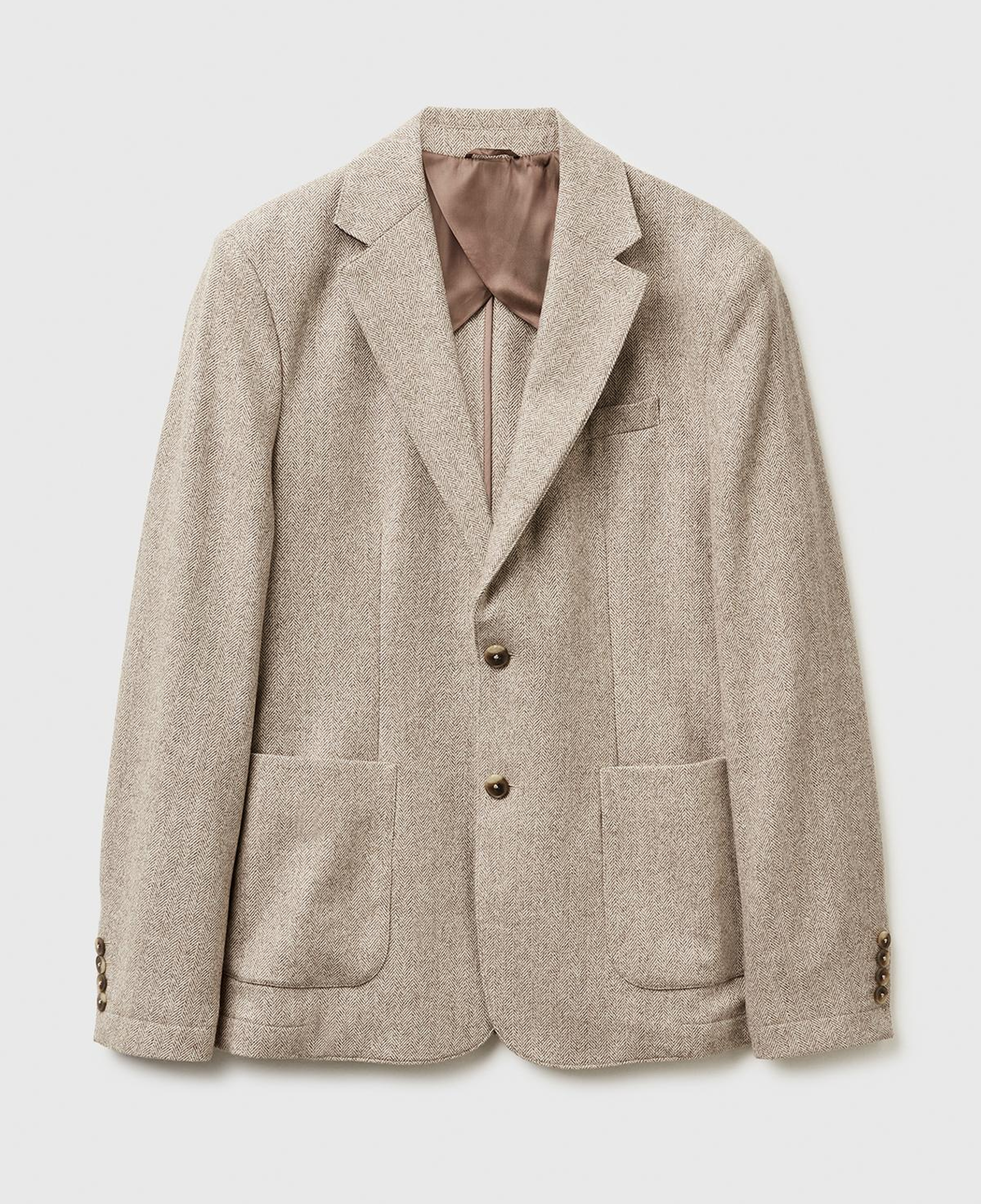 Erkek Gri Yün ve Viskoz Karışımlı Cep Detaylı Düğmeli Kruvaze Ceket