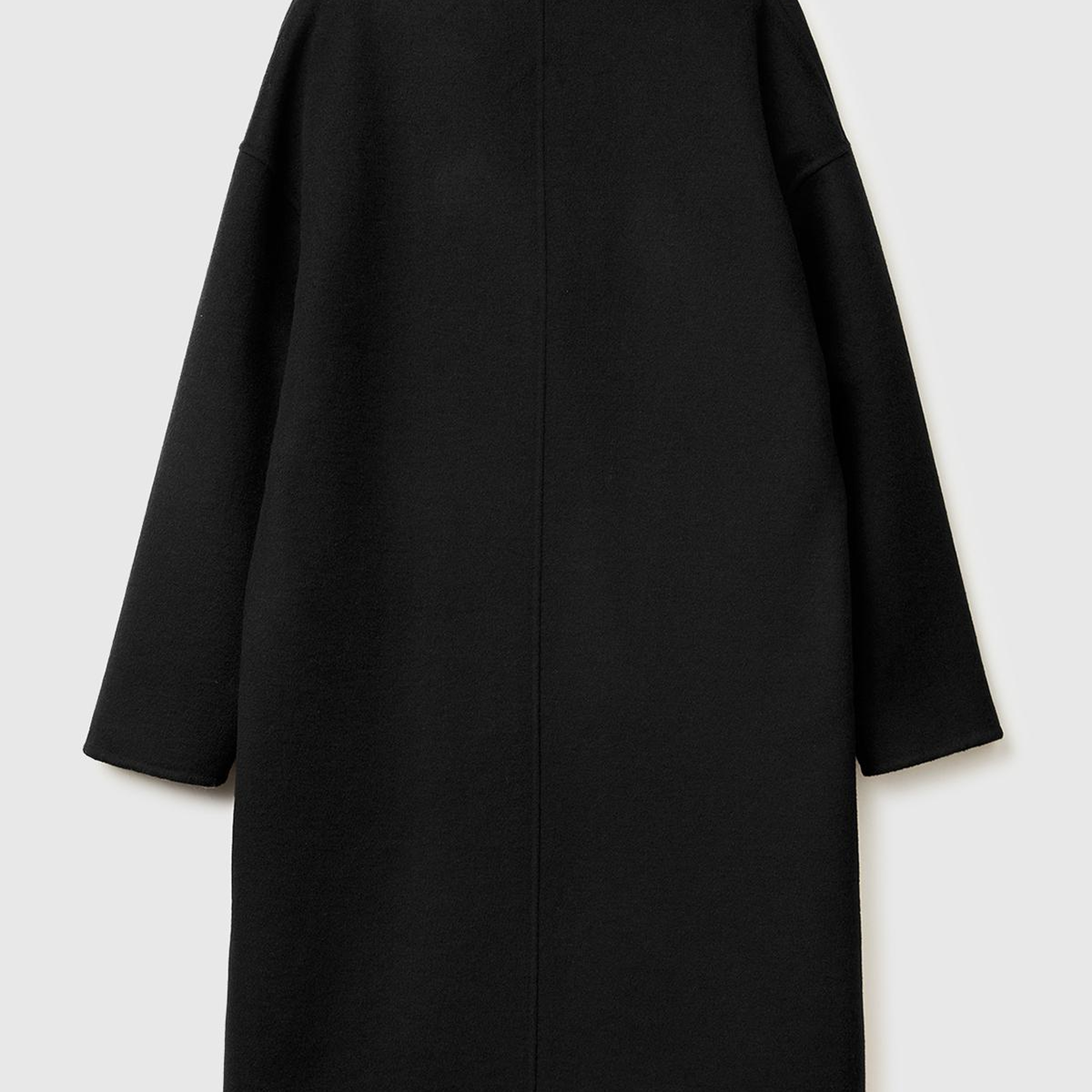 Kadın Sİyah Yün ve Viskoz Karışımlı Cep Detaylı Düğmeli Kruvaze Kaban