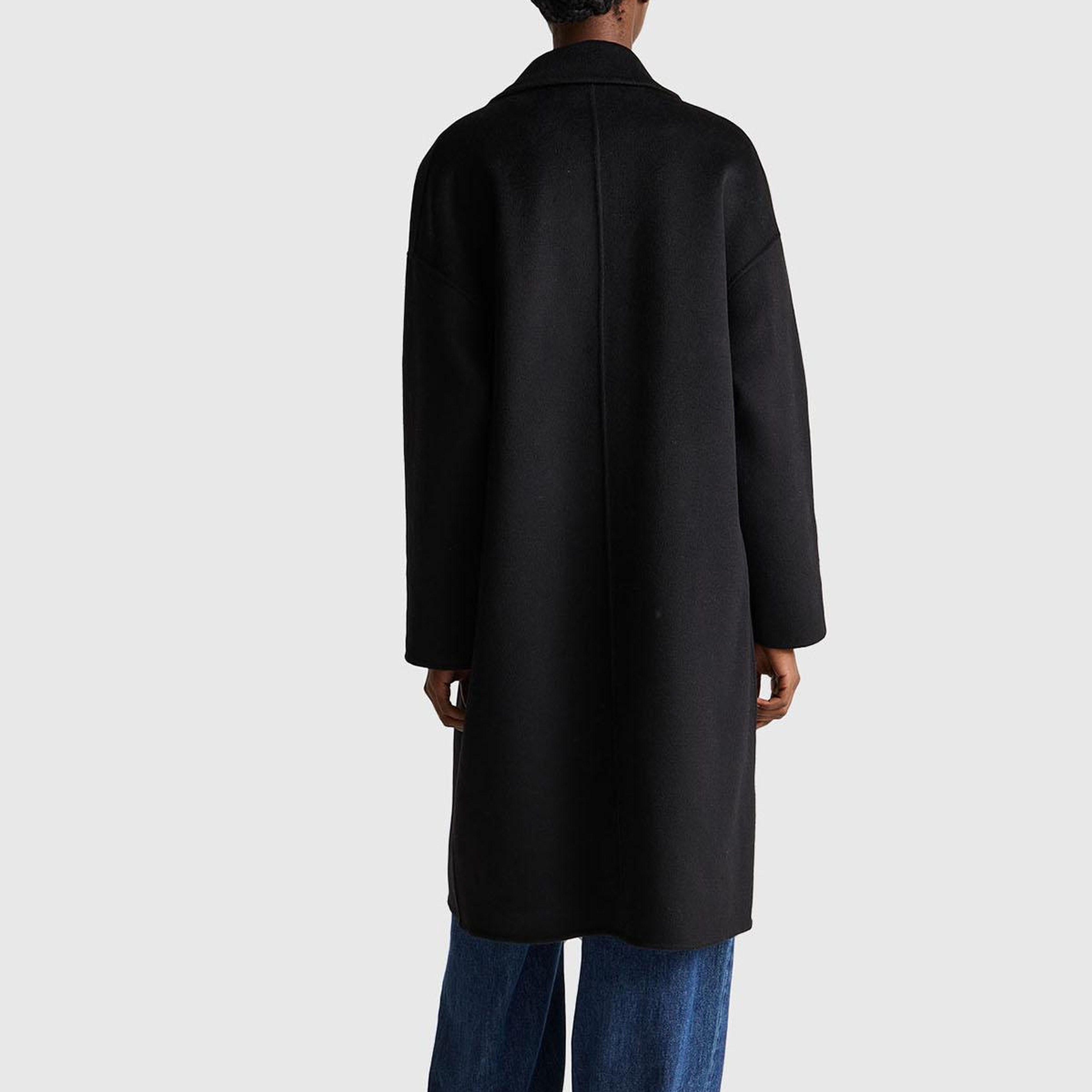 Kadın Sİyah Yün ve Viskoz Karışımlı Cep Detaylı Düğmeli Kruvaze Kaban