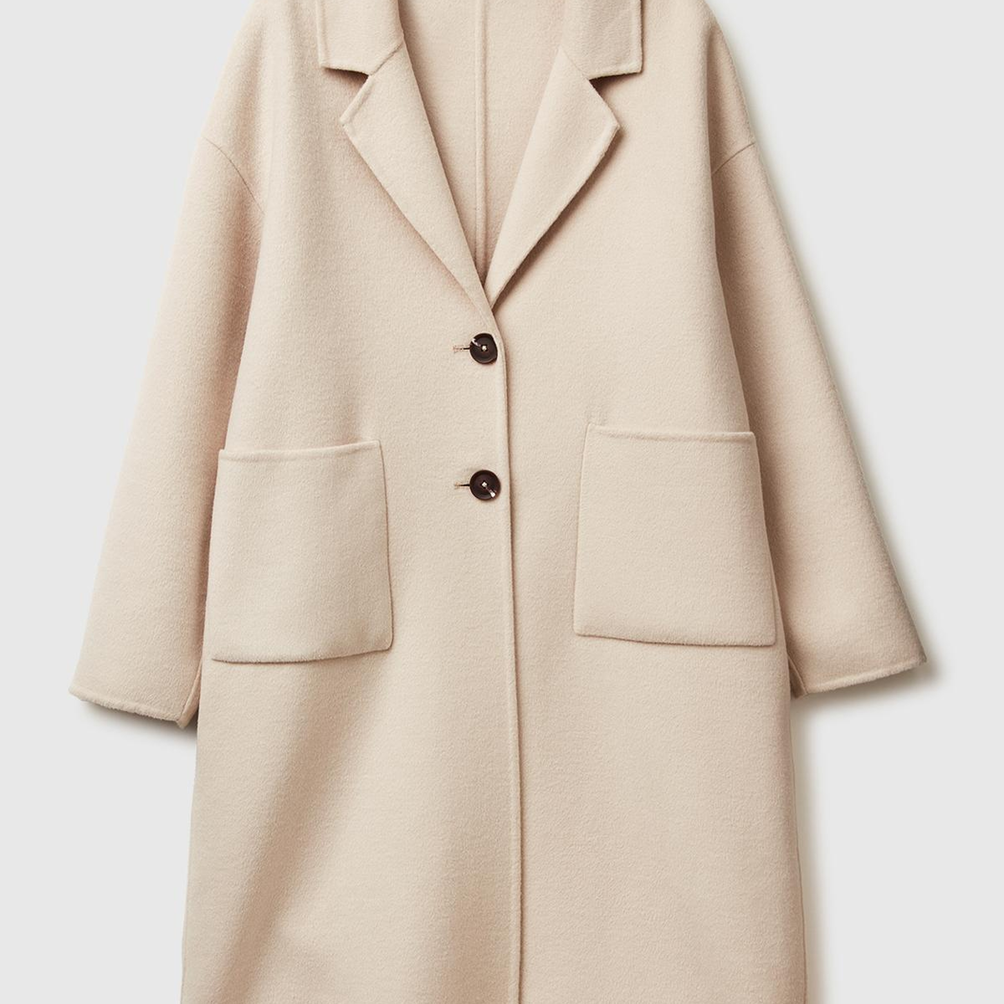 Kadın Krem Yün ve Viskoz Karışımlı Cep Detaylı Düğmeli Kruvaze Kaban