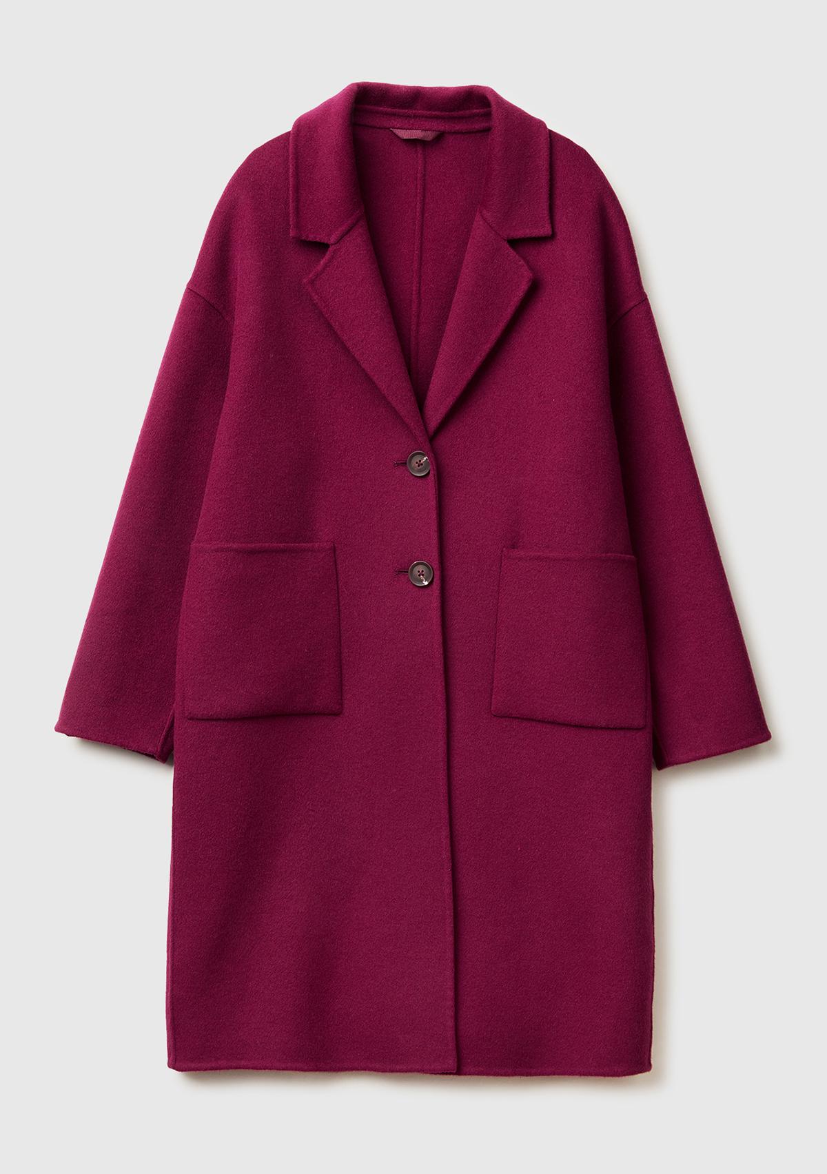 Kadın Mor Yün ve Viskoz Karışımlı Cep Detaylı Düğmeli Kruvaze Kaban