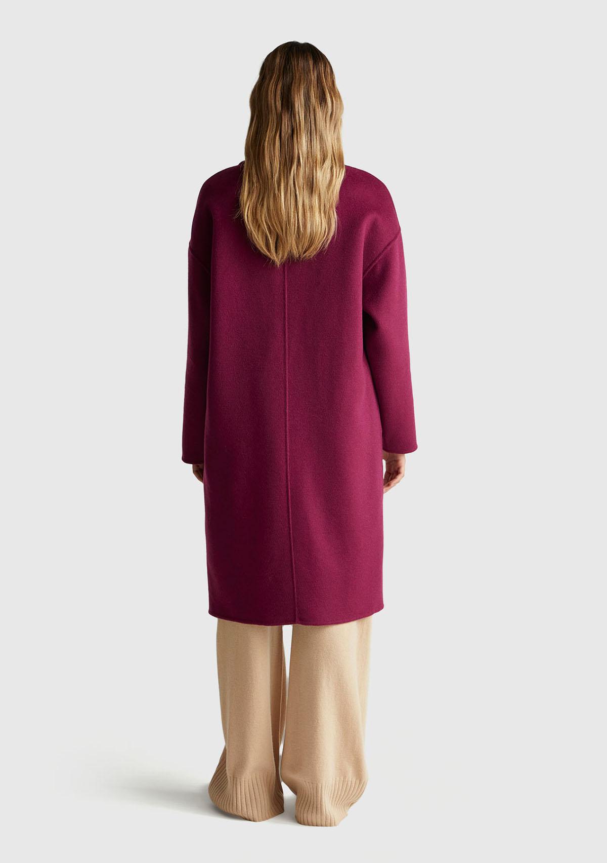 Kadın Mor Yün ve Viskoz Karışımlı Cep Detaylı Düğmeli Kruvaze Kaban