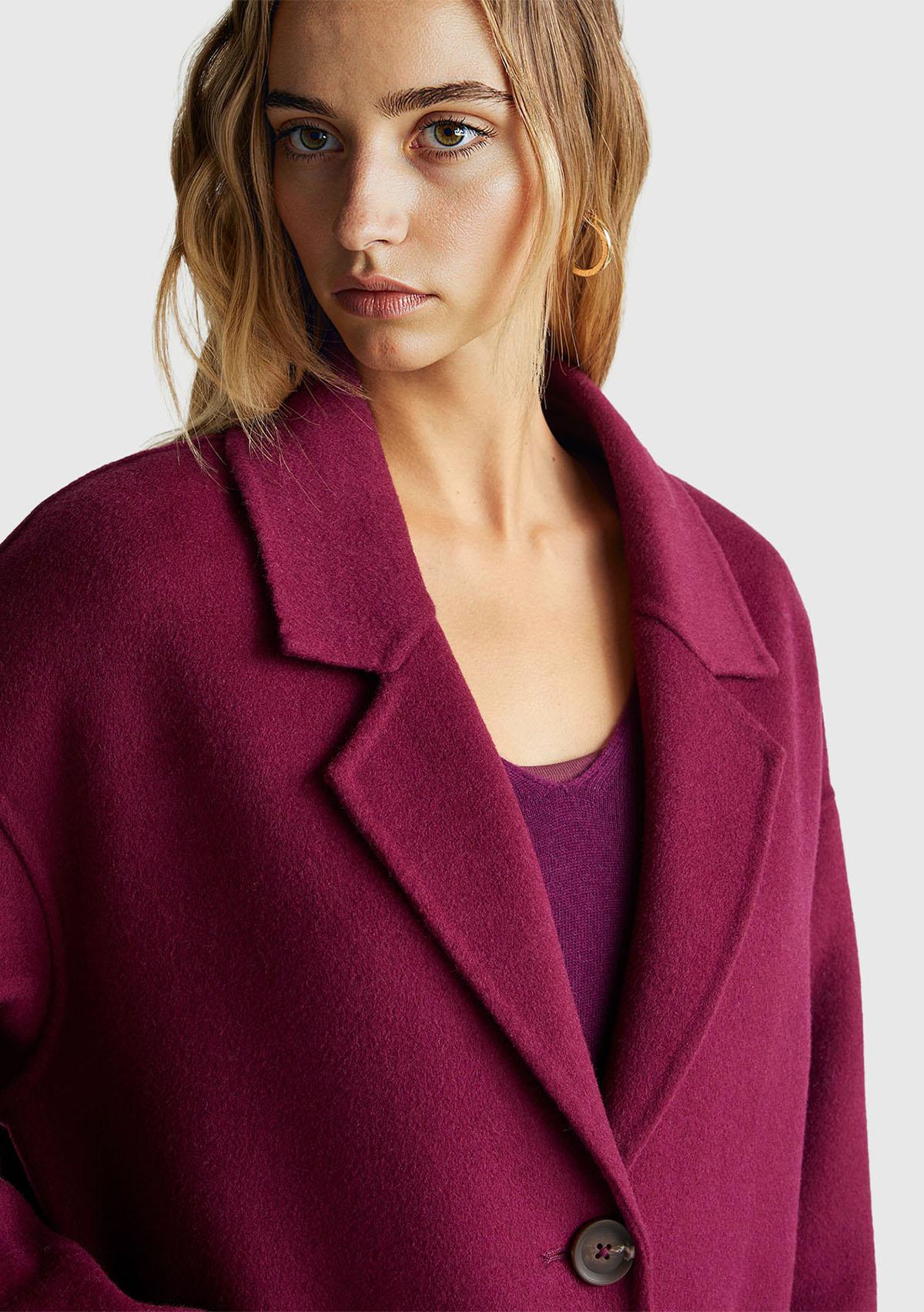 Kadın Mor Yün ve Viskoz Karışımlı Cep Detaylı Düğmeli Kruvaze Kaban