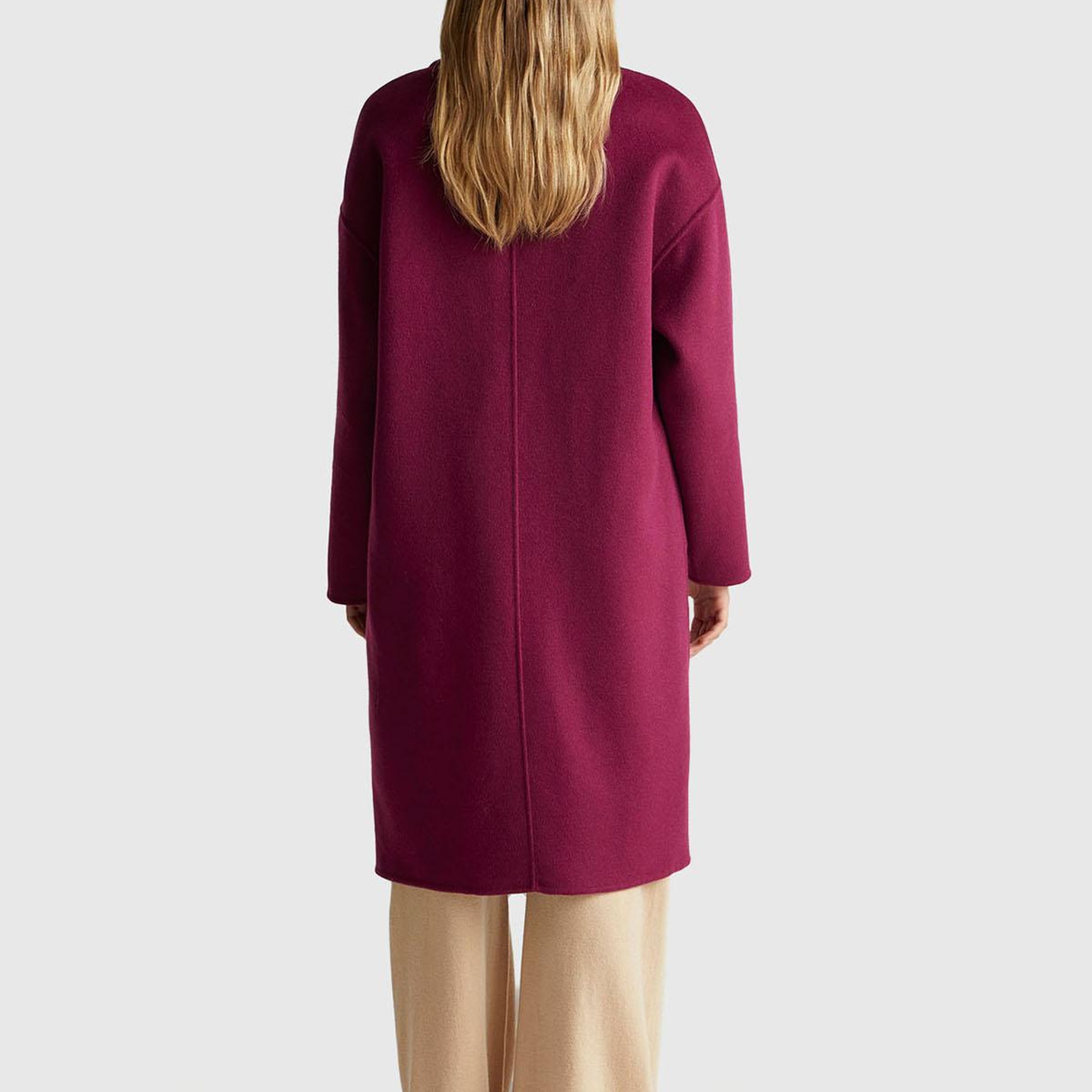 Kadın Mor Yün ve Viskoz Karışımlı Cep Detaylı Düğmeli Kruvaze Kaban