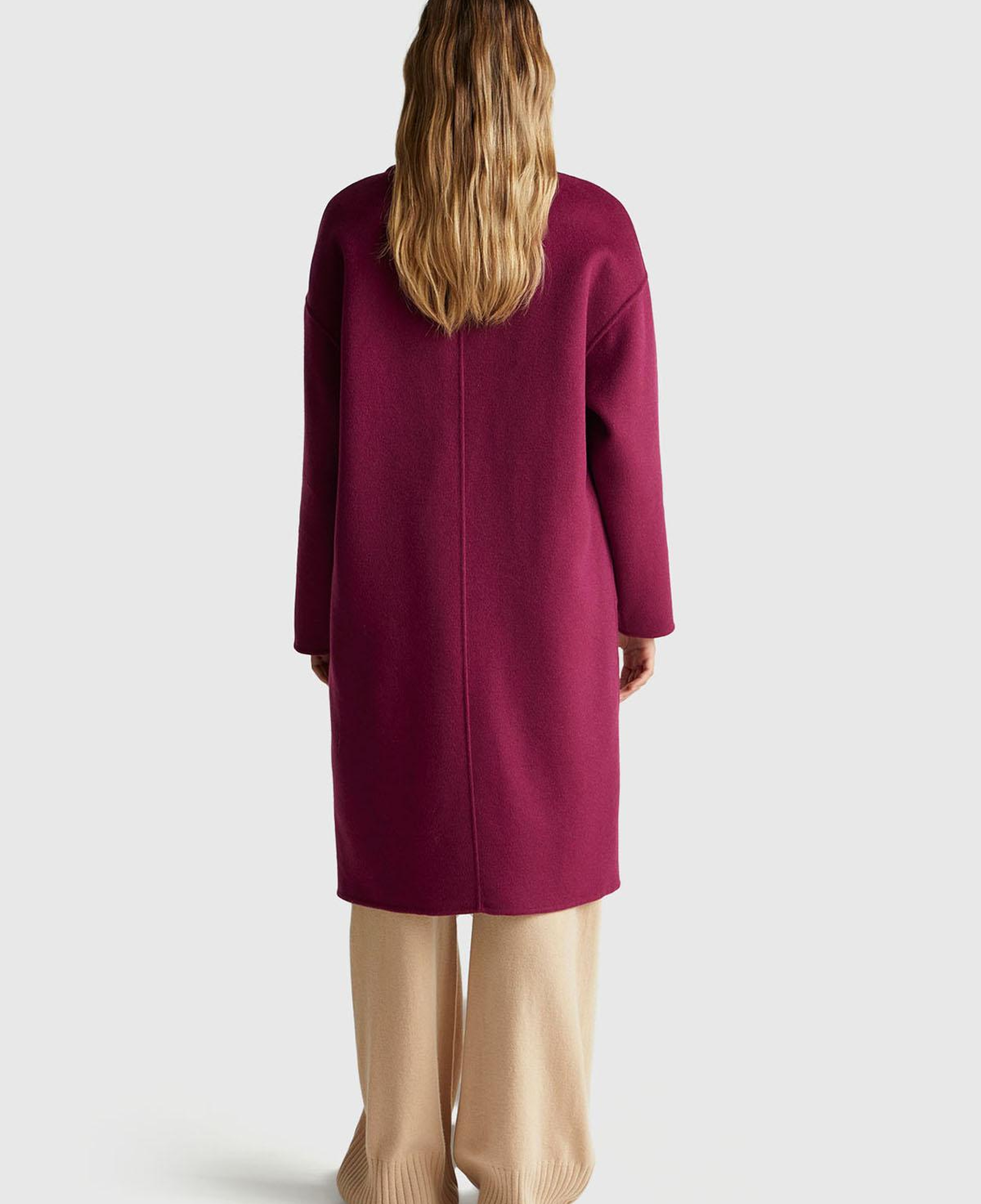 Kadın Mor Yün ve Viskoz Karışımlı Cep Detaylı Düğmeli Kruvaze Kaban