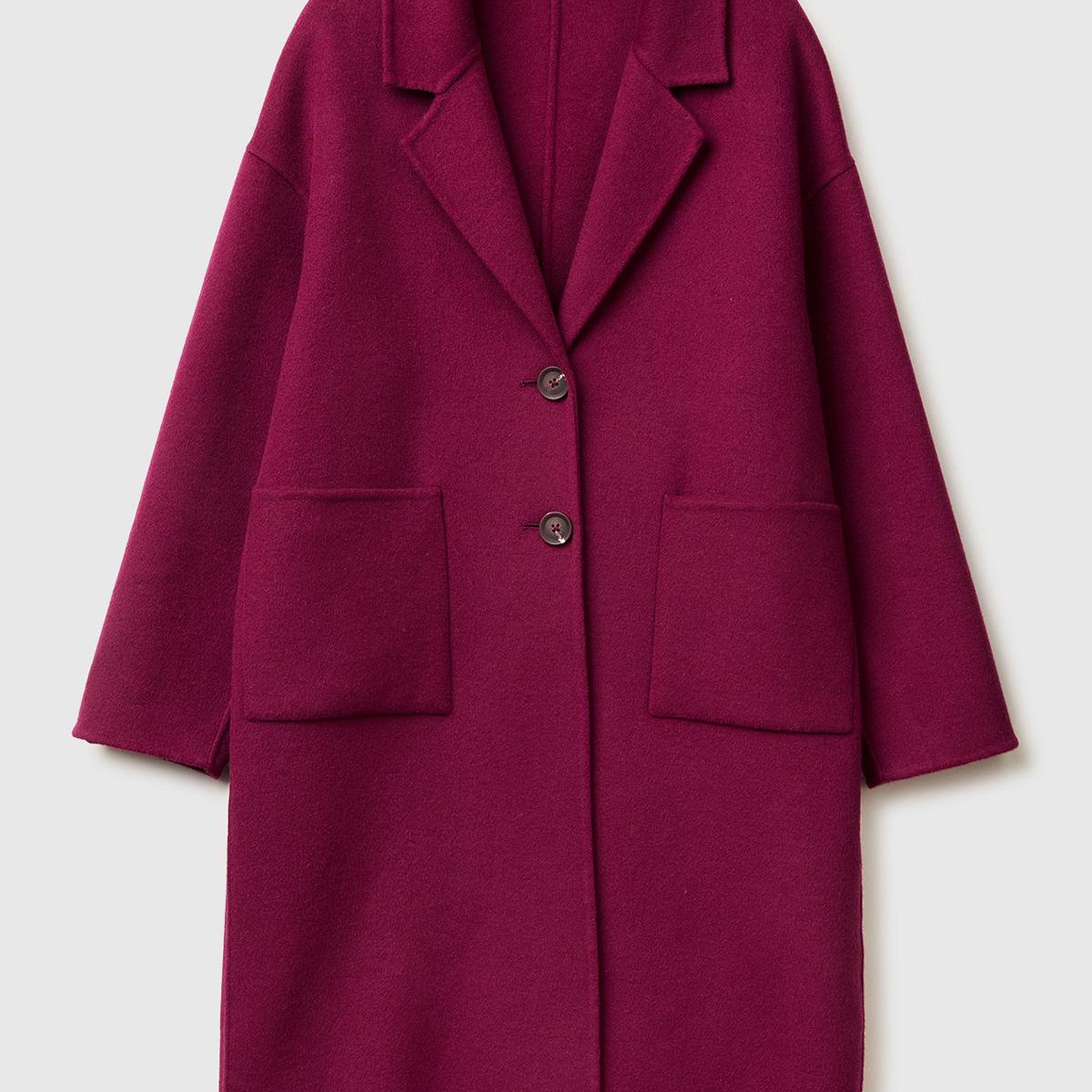 Kadın Mor Yün ve Viskoz Karışımlı Cep Detaylı Düğmeli Kruvaze Kaban