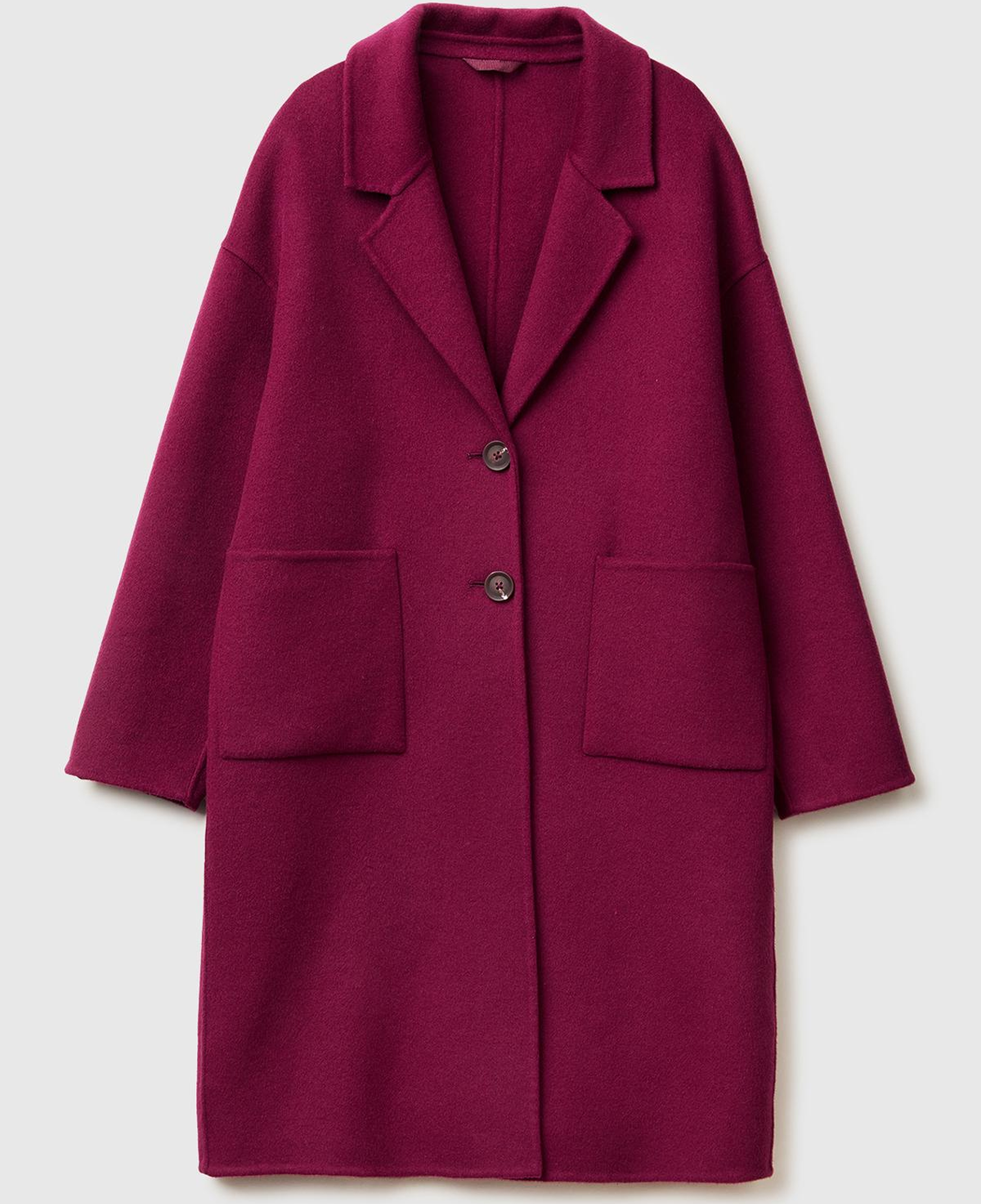 Kadın Mor Yün ve Viskoz Karışımlı Cep Detaylı Düğmeli Kruvaze Kaban