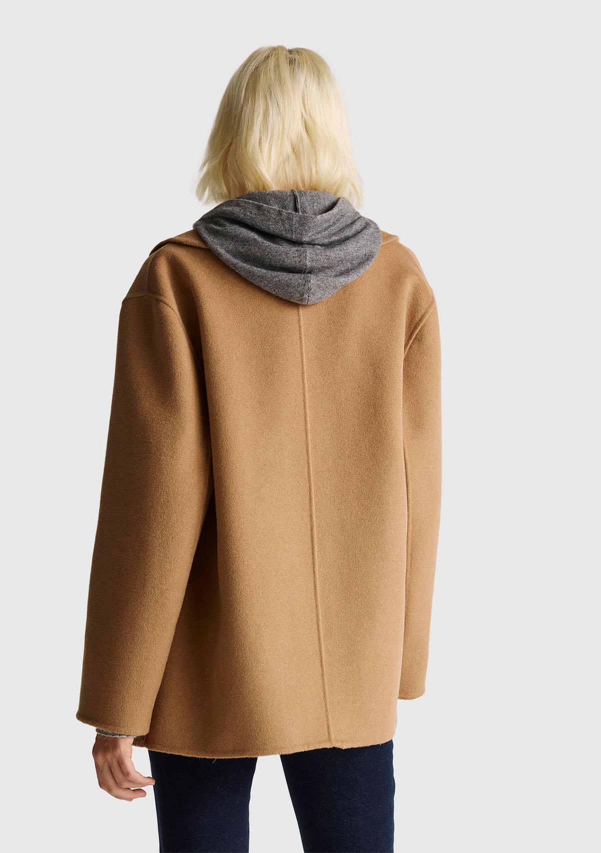 Kadın Kahverengi  Yün ve Viskoz Düğmeli Karışımlı Kruvaze Kısa Kaban