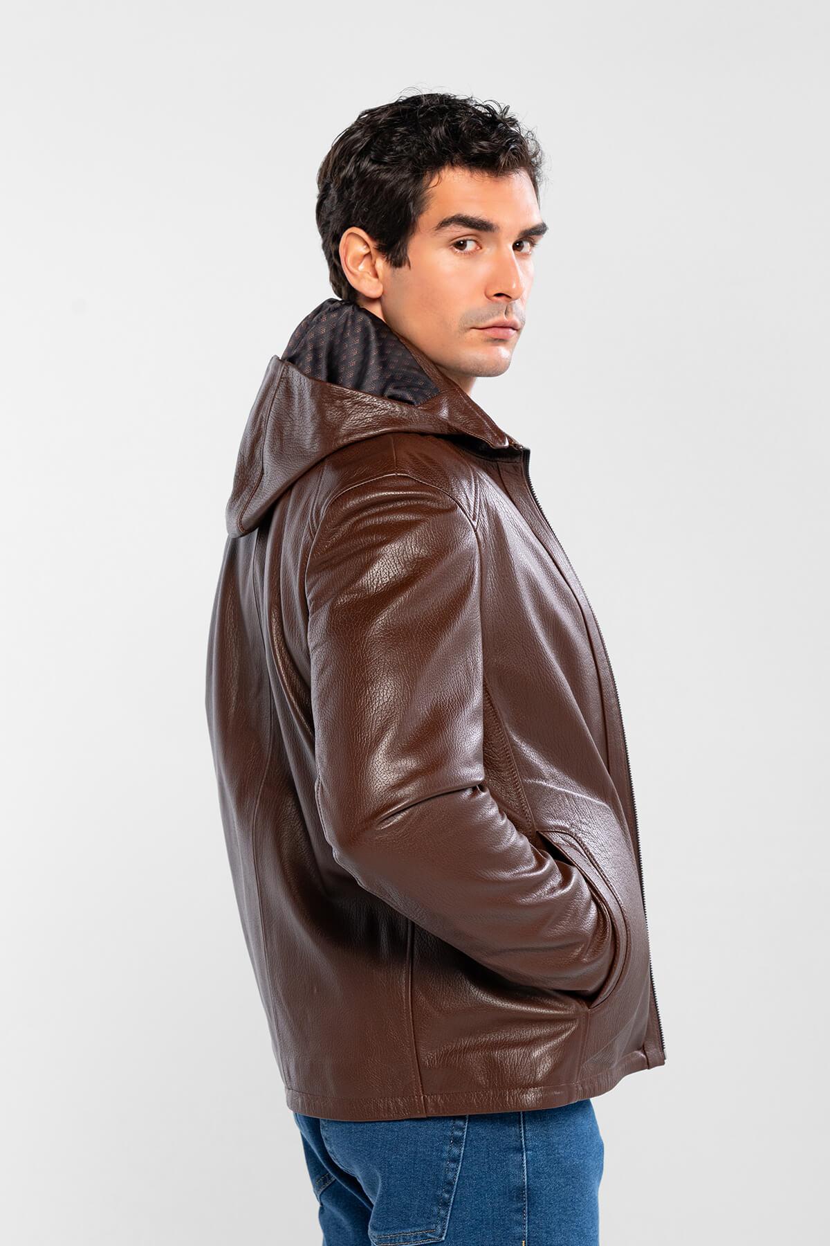 Tamer Tanca Erkek Hakiki Deri Konyak Deri Mont