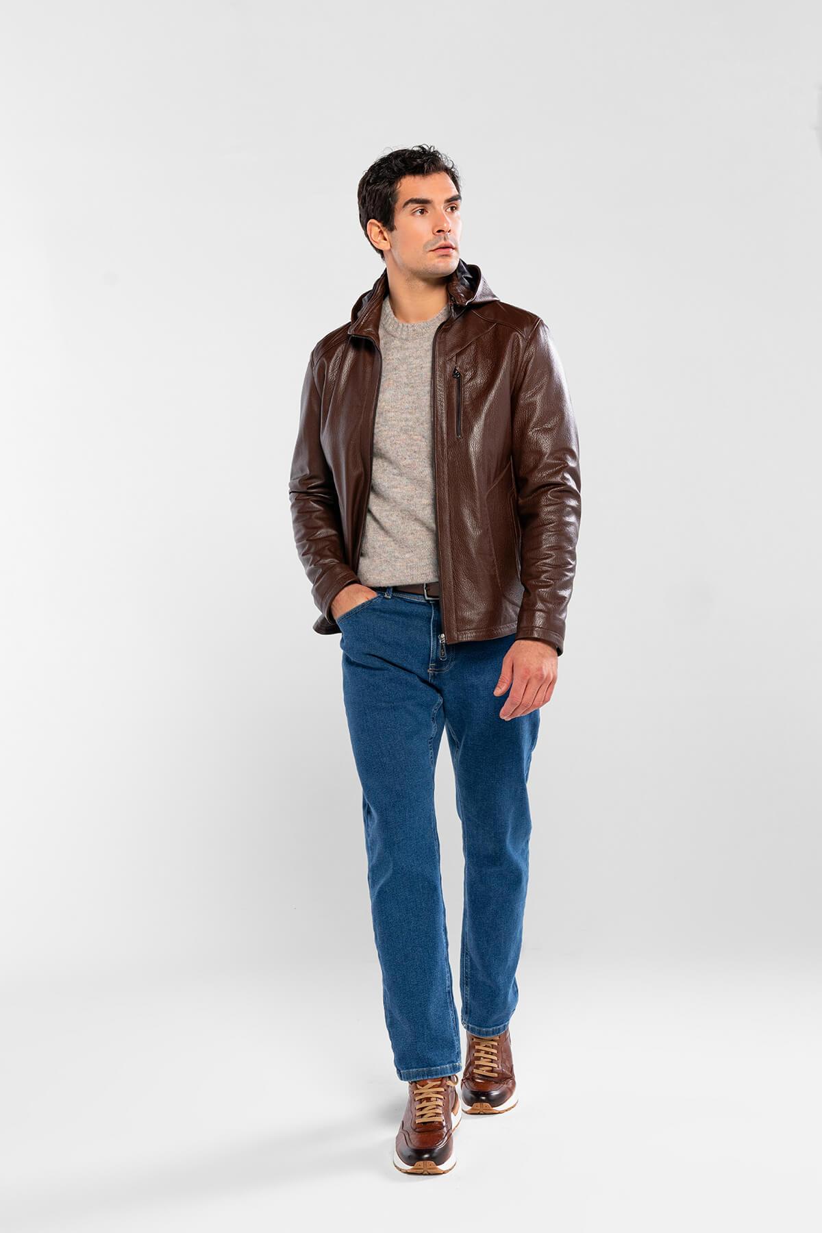 Tamer Tanca Erkek Hakiki Deri Konyak Deri Mont