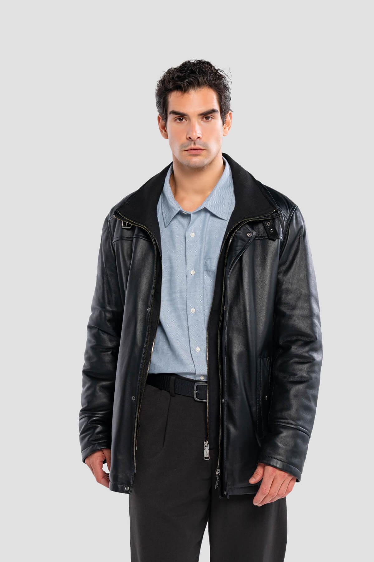 Tamer Tanca Erkek Hakiki Deri Siyah Deri Mont