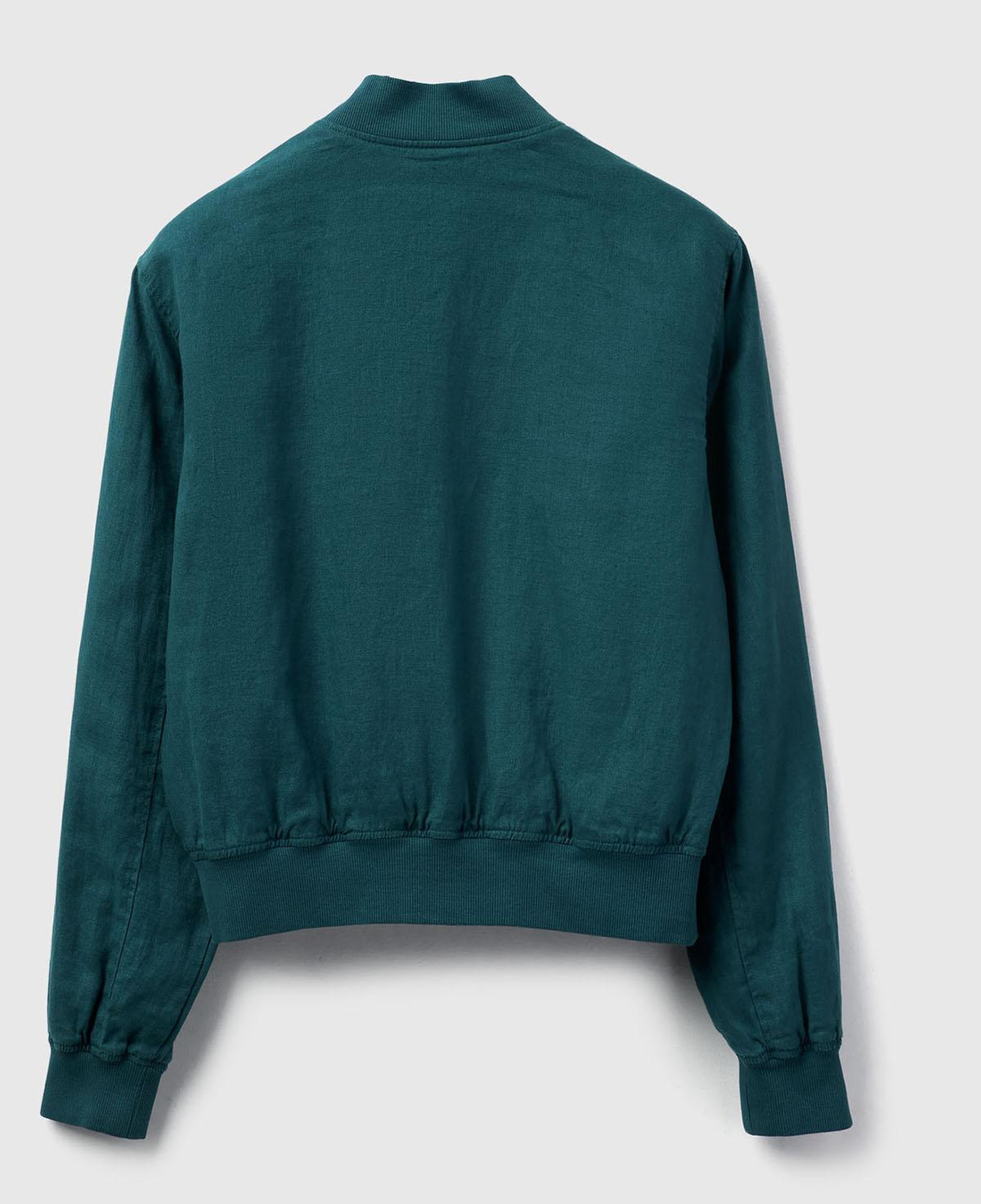 Kadın Koyu Yeşil %100 Keten Bomber Ceket