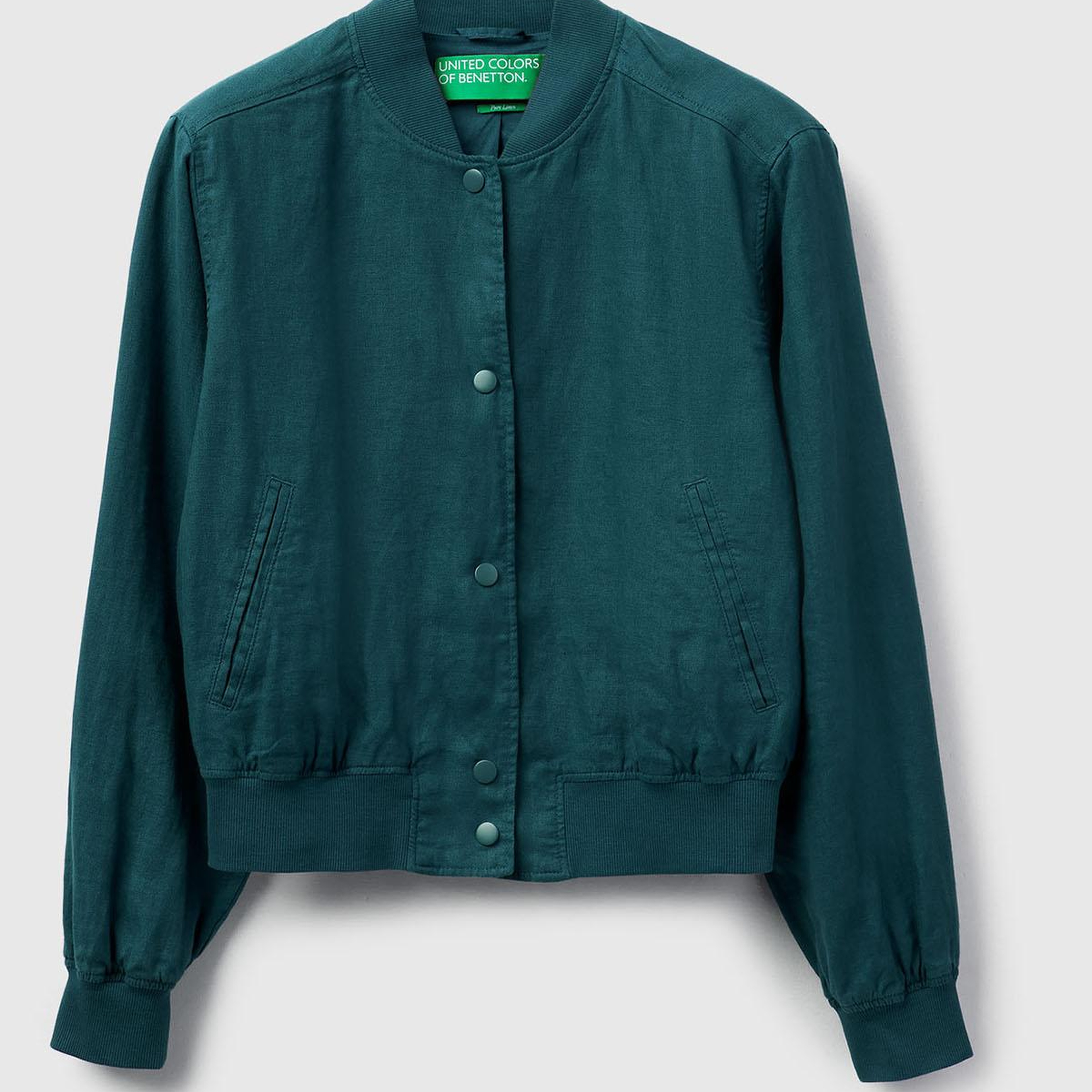 Kadın Koyu Yeşil %100 Keten Bomber Ceket