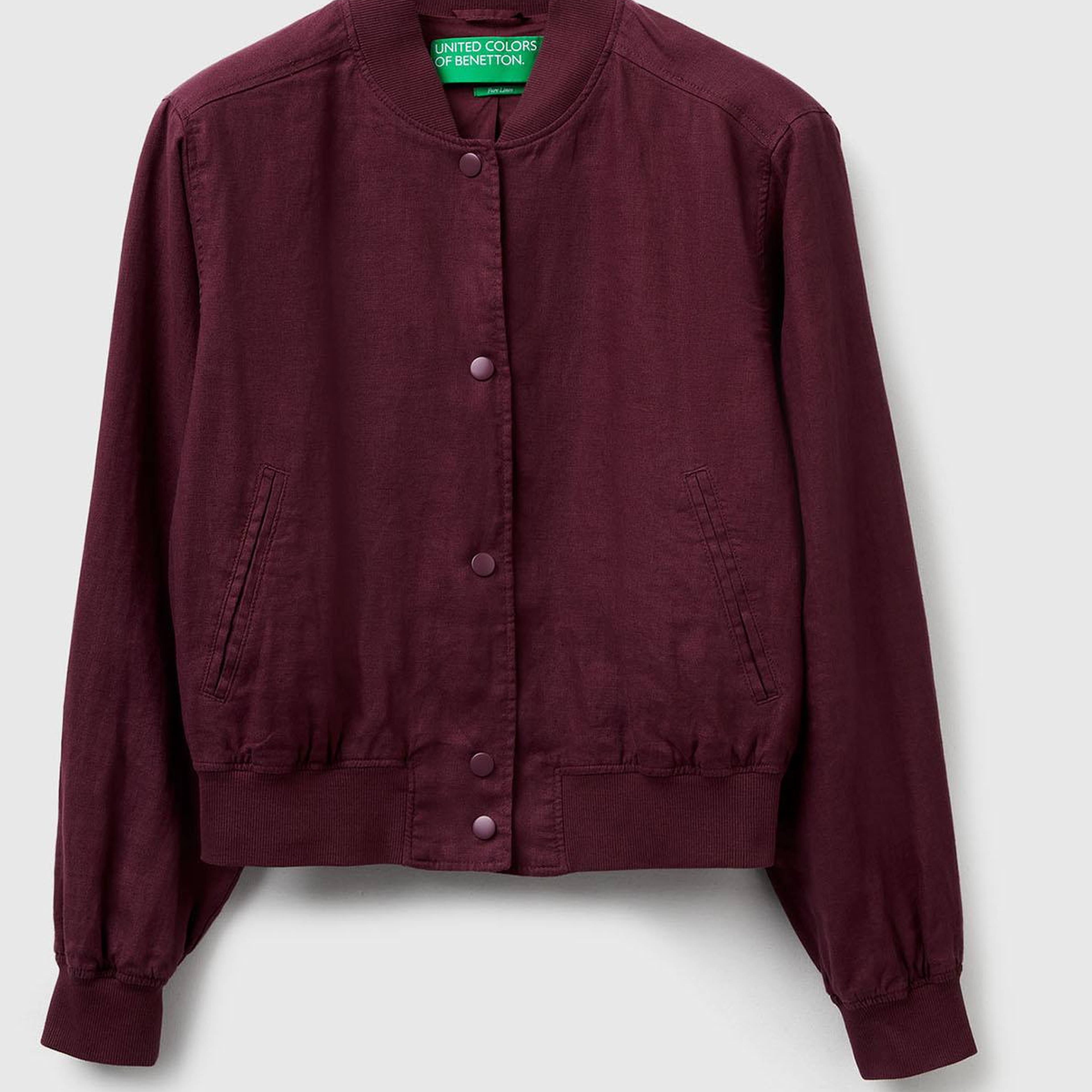 Kadın Mürdüm %100 Keten Bomber Ceket