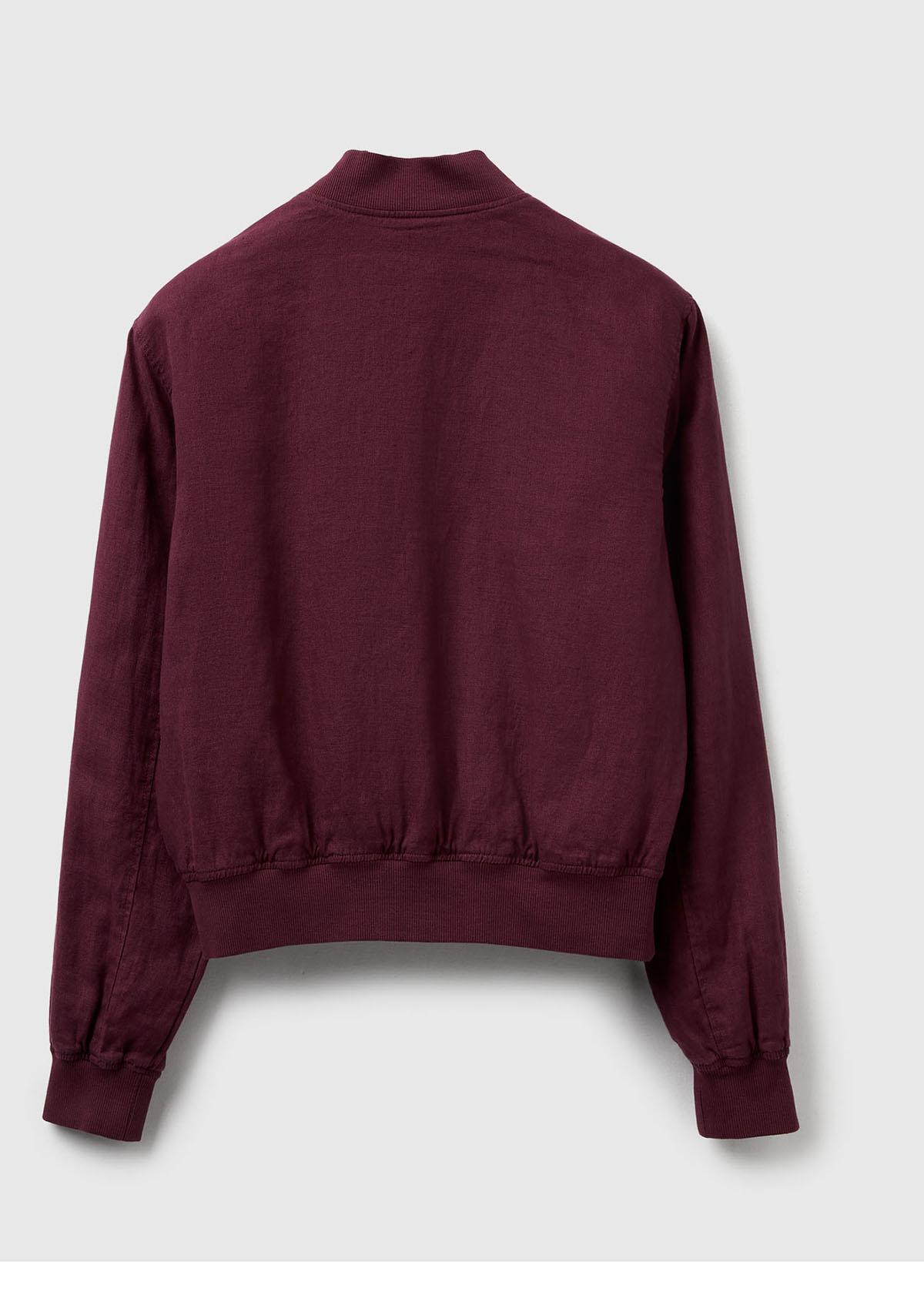 Kadın Mürdüm %100 Keten Bomber Ceket