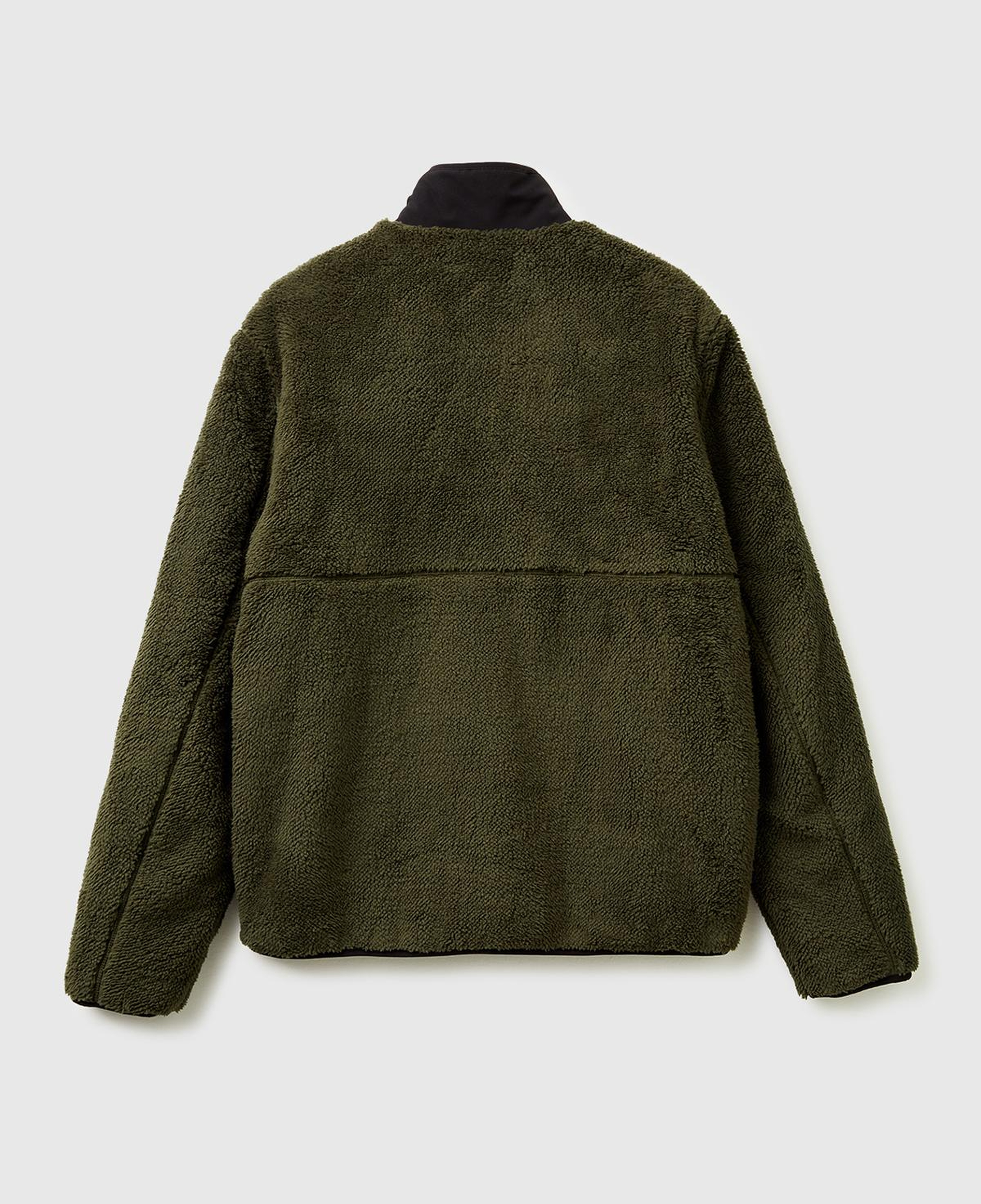 Erkek Haki  Önü Logo İşlemeli Cep Detaylı Dik Yaka Polar Ceket