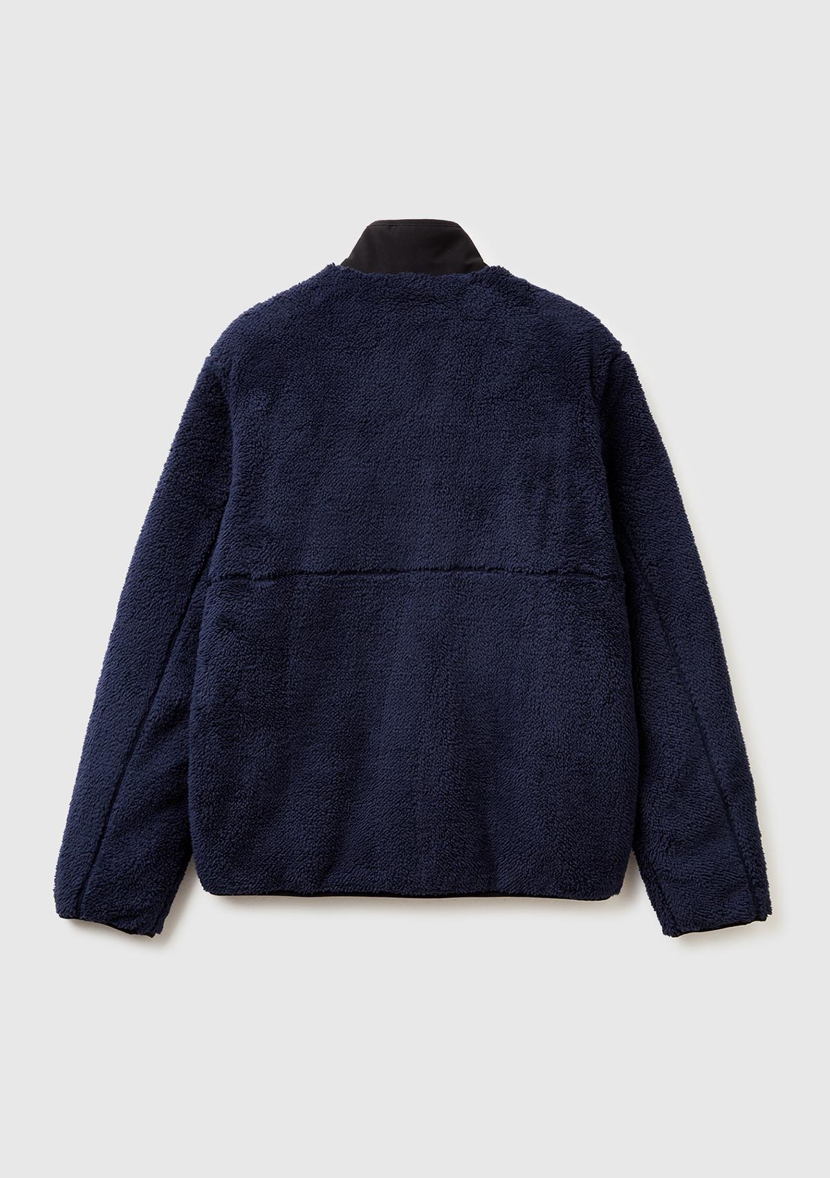 Erkek Lacivert Önü Logo İşlemeli Cep Detaylı Dik Yaka Polar Ceket