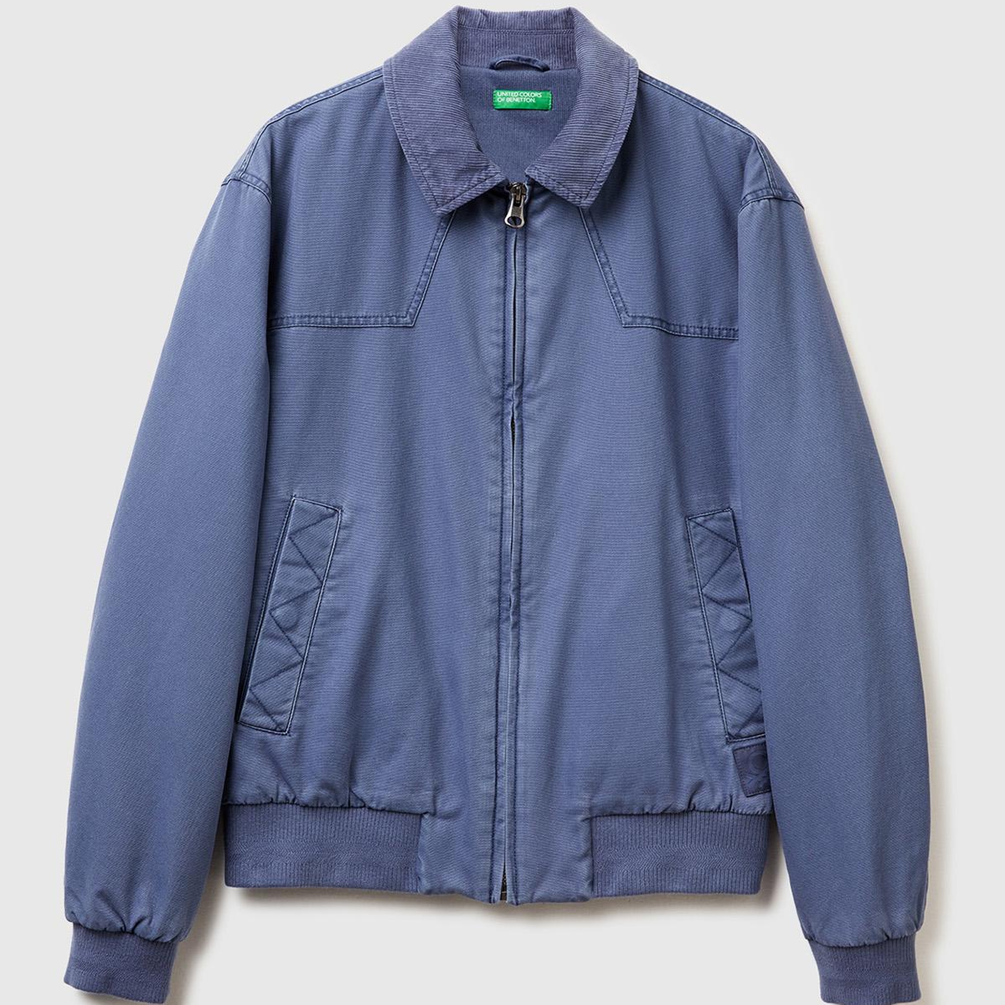 Erkek Açık Mavi %100 Pamuk Ribana Detaylı Fermuarlı Cepli Gömlek Yaka Ceket