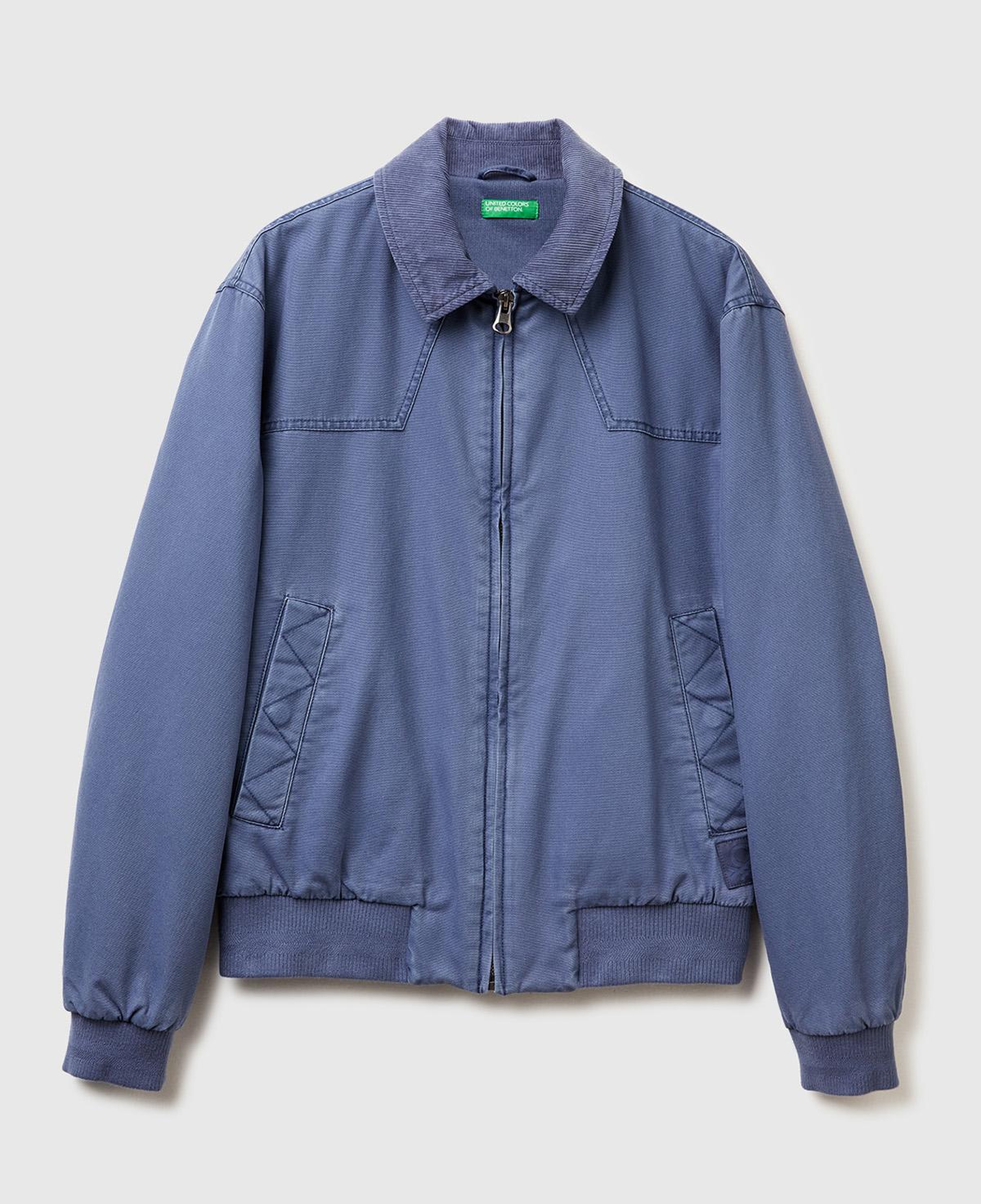 Erkek Açık Mavi %100 Pamuk Ribana Detaylı Fermuarlı Cepli Gömlek Yaka Ceket